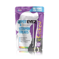 Pet Eyez Vitamin Treats in chicken flavor, 35-pack by The Fit Organization, showing colorful treats in a clear container.
