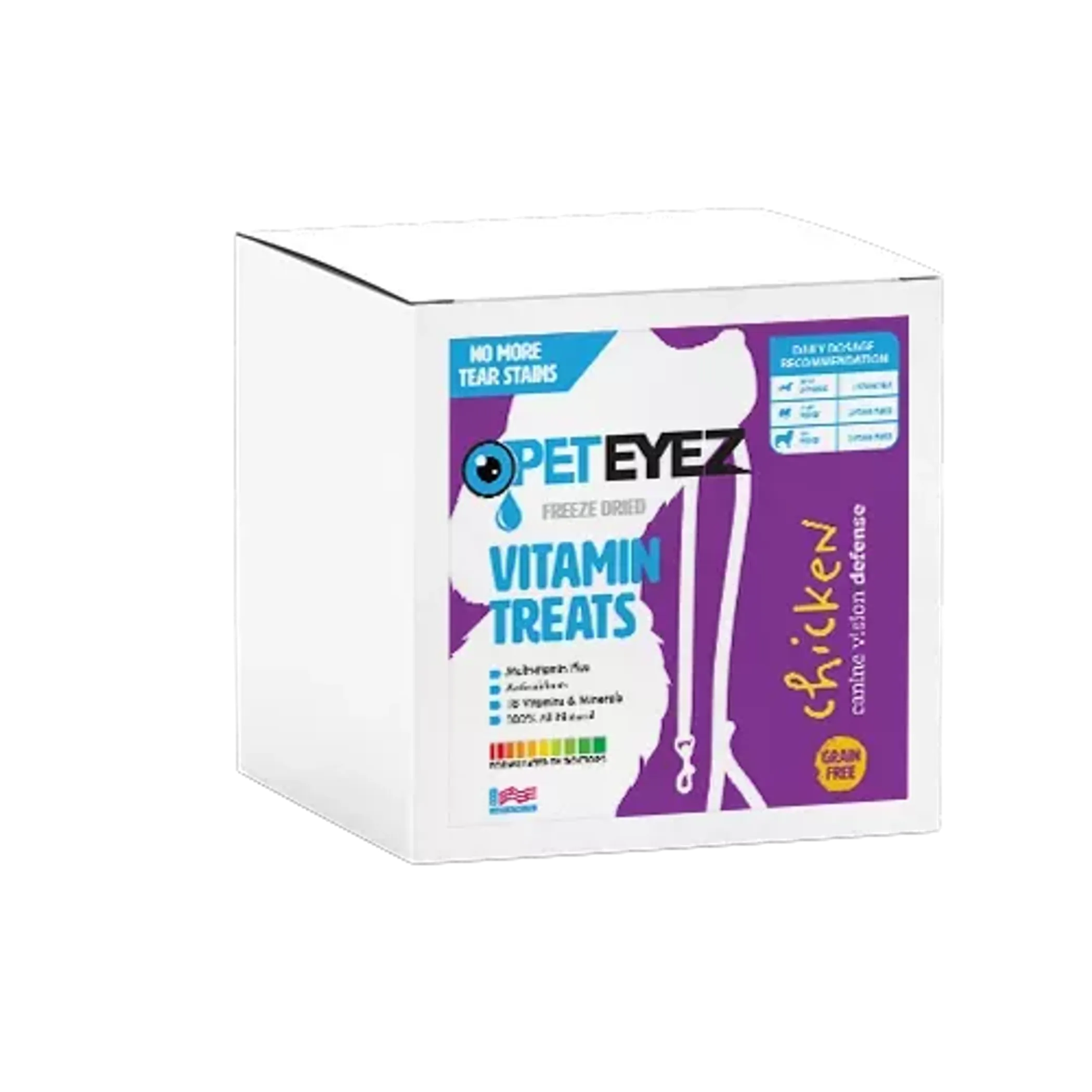 Pet Eyez Vitamin Treats with chicken flavor by The Fit Organization, 35-pack, designed for healthy pets.