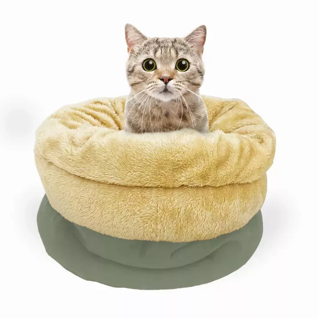 JESPET GOOPAWS 4-in-1 self-warming cat bed with cozy hideaway cave and plush sleeping area, designed for feline comfort.
