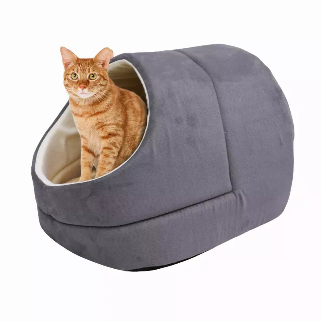 JESPET GOOPAWS Cat Cave Bed cozy warming burrow hideaway in soft fabric, perfect for cats to rest and hide comfortably.