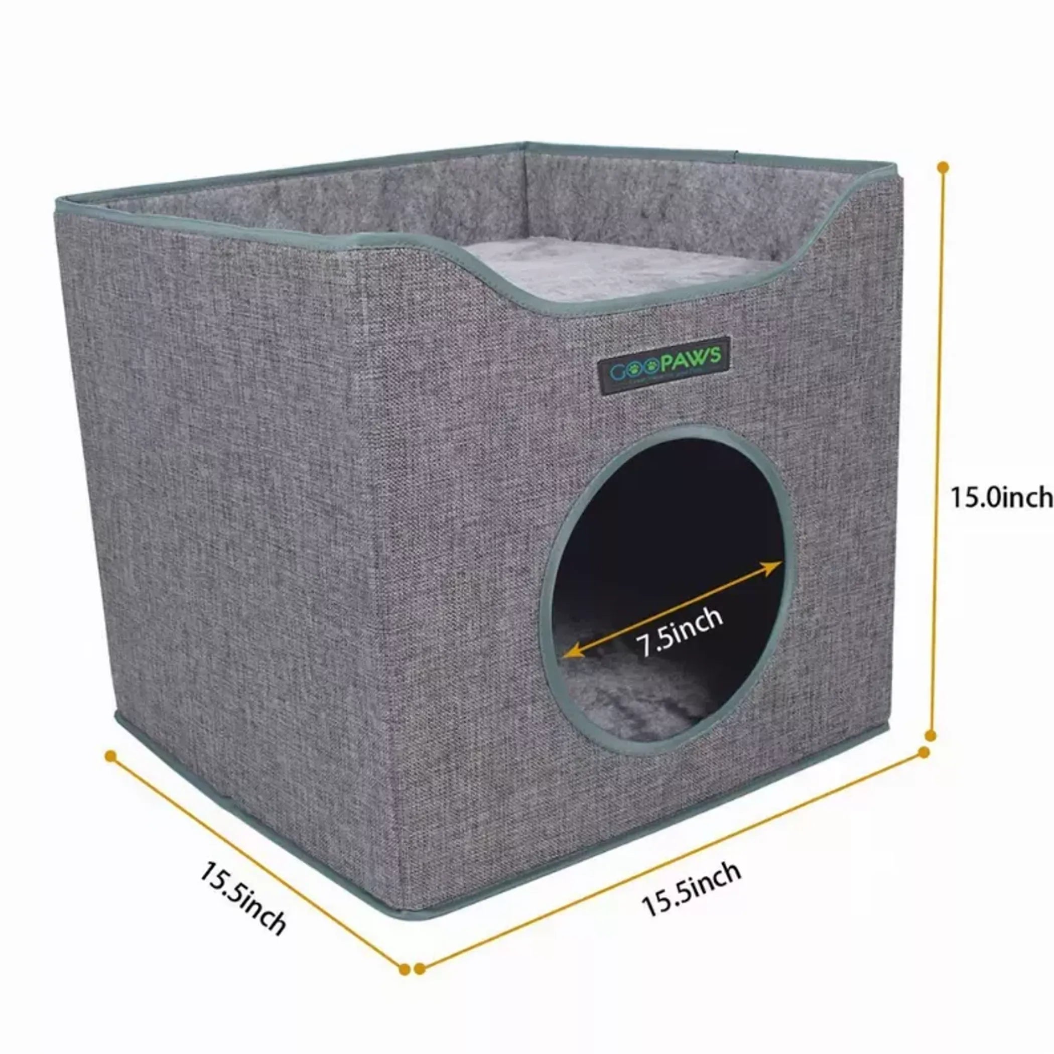 JESPET foldable cat condo with cube house, sleeping bed, reversible cushions, linenette fabric, and scratch-resistant engineered wood.