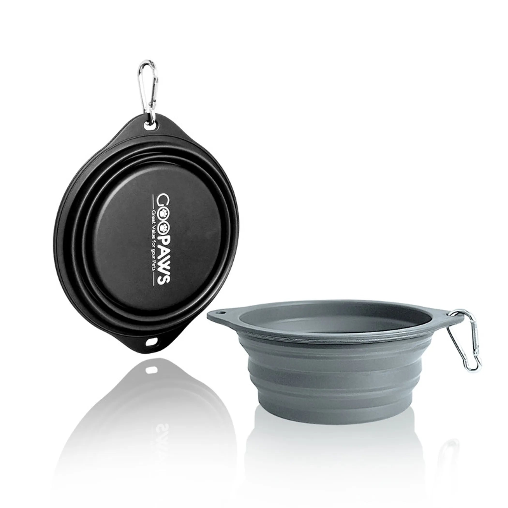 GDB GOOPAWS silicone non-skid travel cat and dog bowls, set of two, black and green, with non-slip bases for pet feeding on the go