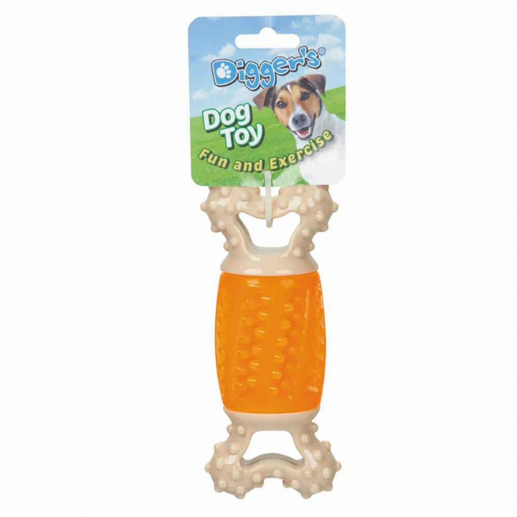 Blue DGR Giggle Bone TPR dog toy by Digger's featuring a textured, durable design for interactive play.