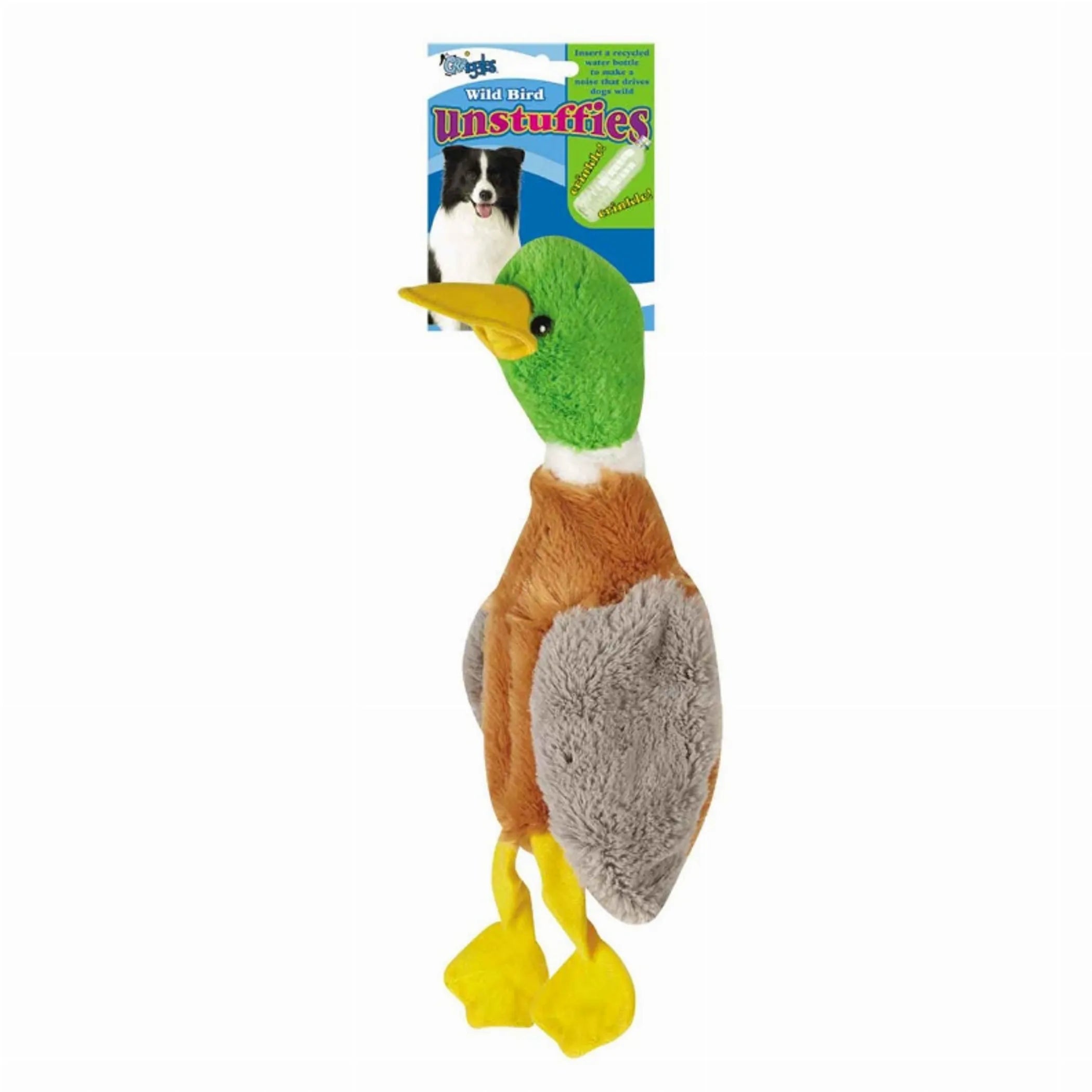 Large Griggles Wild Bird Unstuffies Duck dog toy made of plush, no stuffing, perfect for dogs, shown in the image.