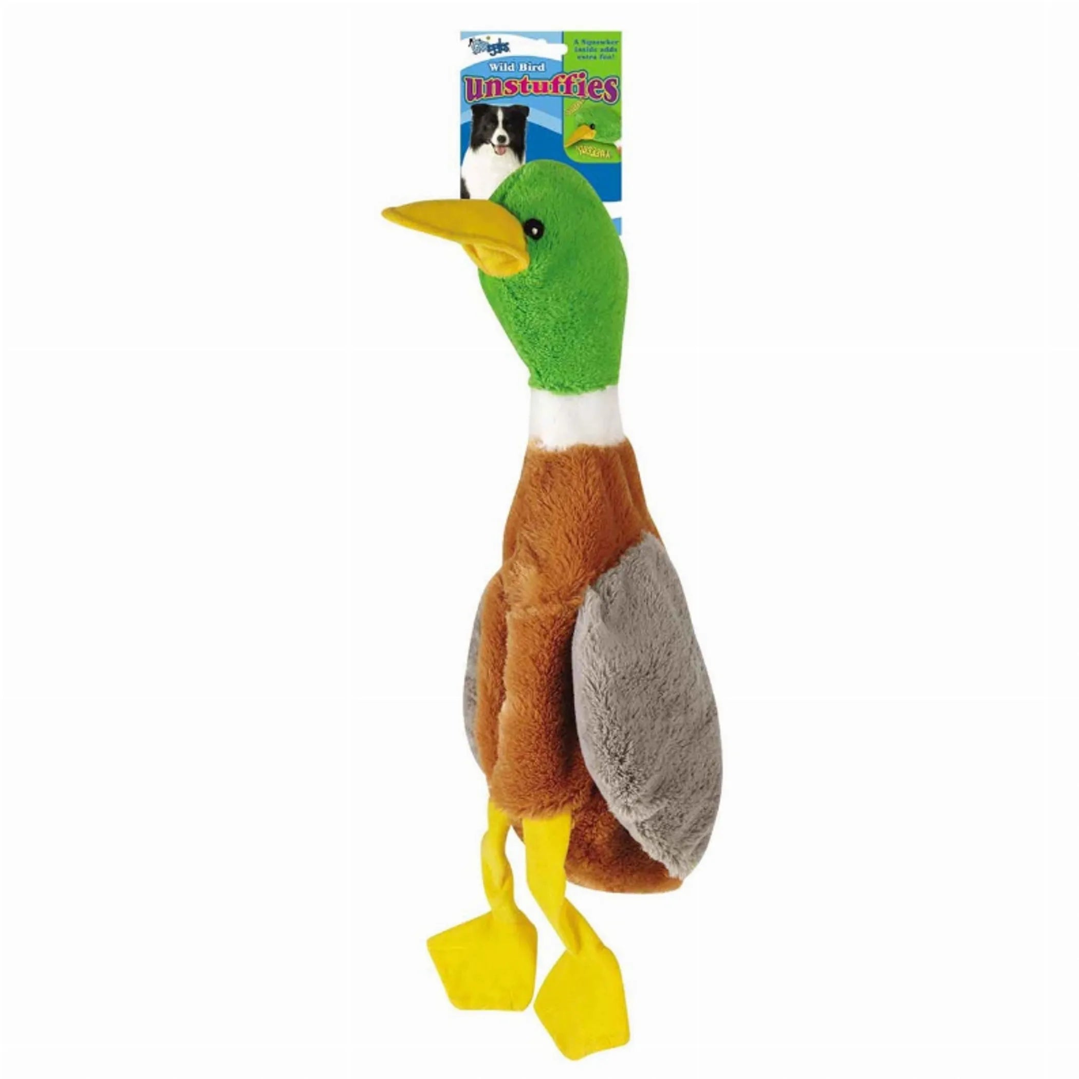 Large Griggles Wild Bird Unstuffies Duck dog toy, plush no-stuffing dog toy for play and chewing, branded by Brandywines Time.