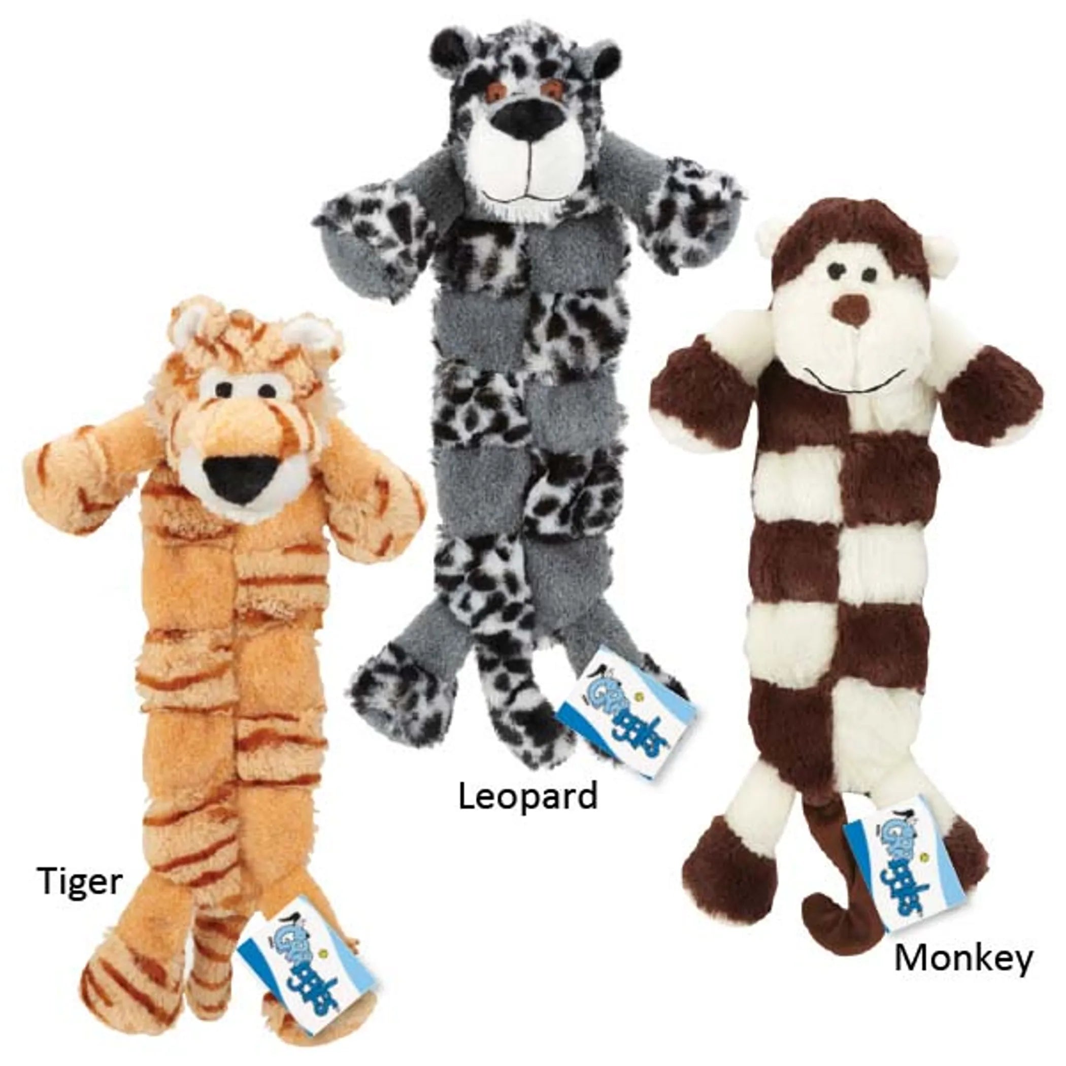 Griggles Safari Squeaktacular L Tiger plush stuffed toy with soft orange fur and black stripes, designed for children.