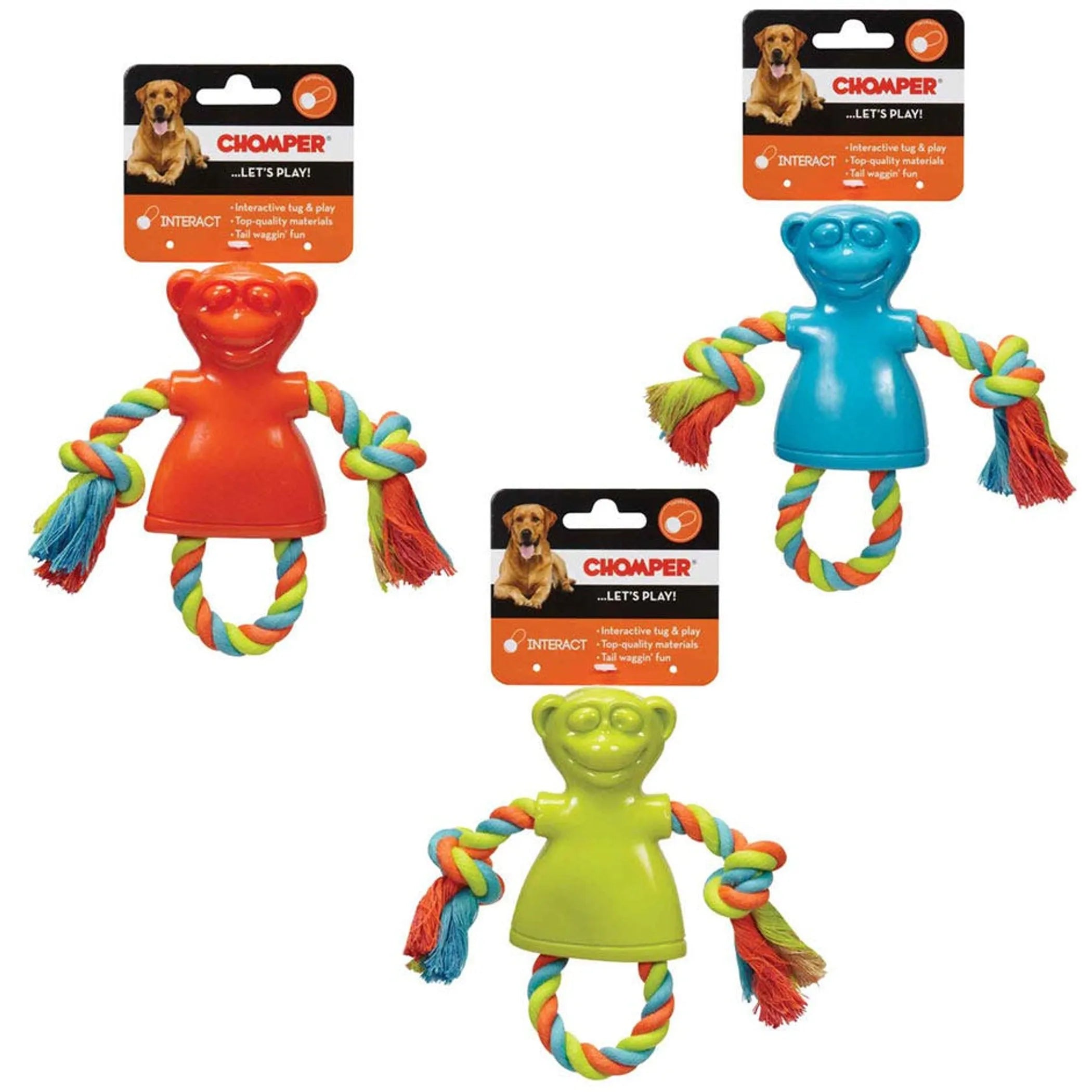 Chomper Large Monkey Dog Toy with Rope, plush chew toy for dogs, featuring a soft monkey figure and durable rope for play.