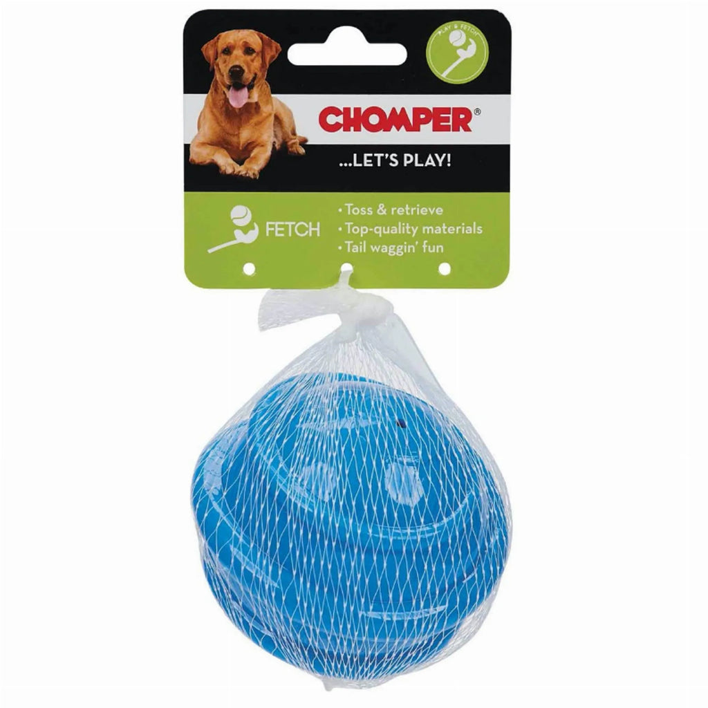 Chomper TPR Squeaky Spiral Ball for dogs, round rubber toy with spiral design and squeaker inside, durable pet play toy