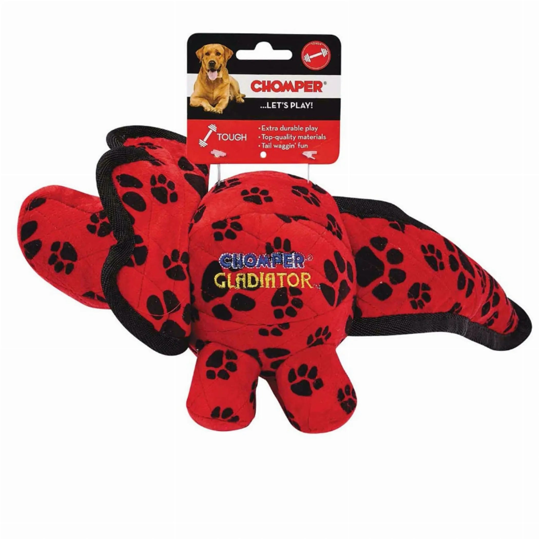 Chomper Gladiator Tuff Dino dog toy flying disc, durable chew toy for dogs, featuring a dinosaur design for active play