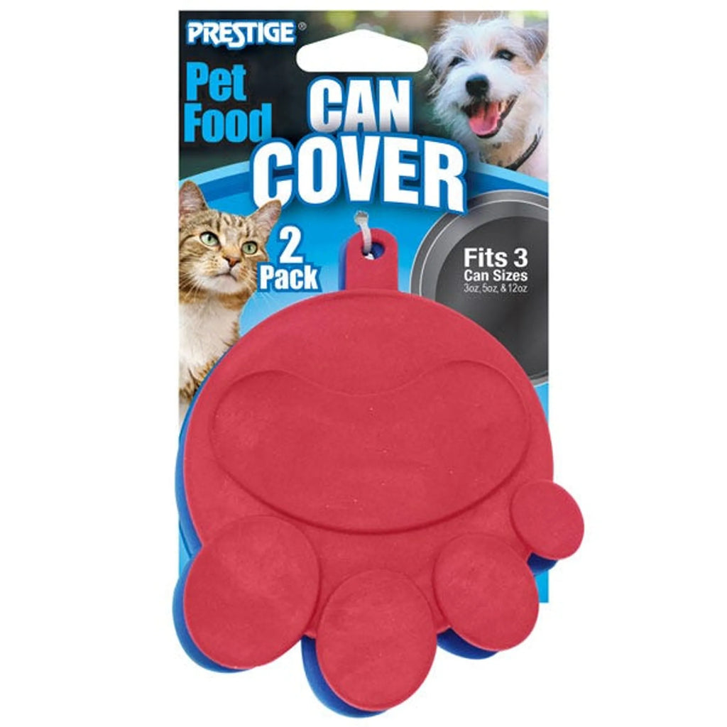 Prestige pet food can cover for dogs and cats, a plastic dish lid with the Prestige brand logo, designed to keep pet food fresh.