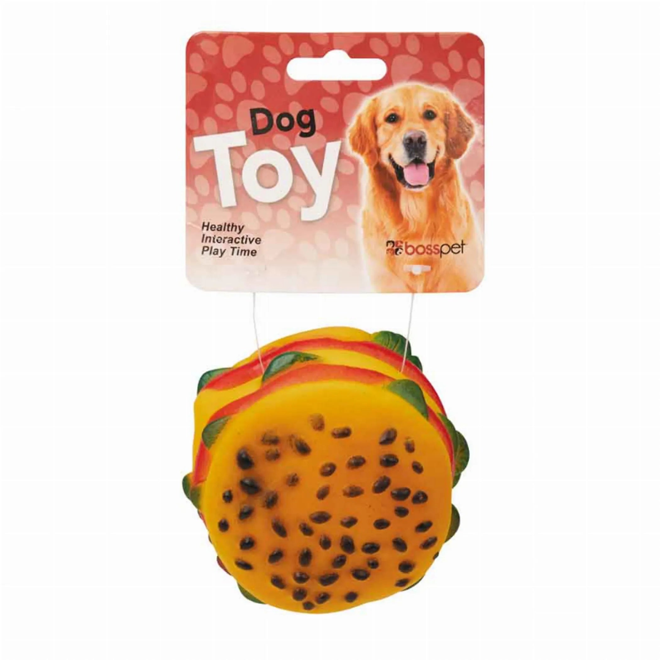 Vinyl Hamburger Clip Strip from Boss Pet Products, featuring colorful cartoon hamburger design for pet toys or accessories.
