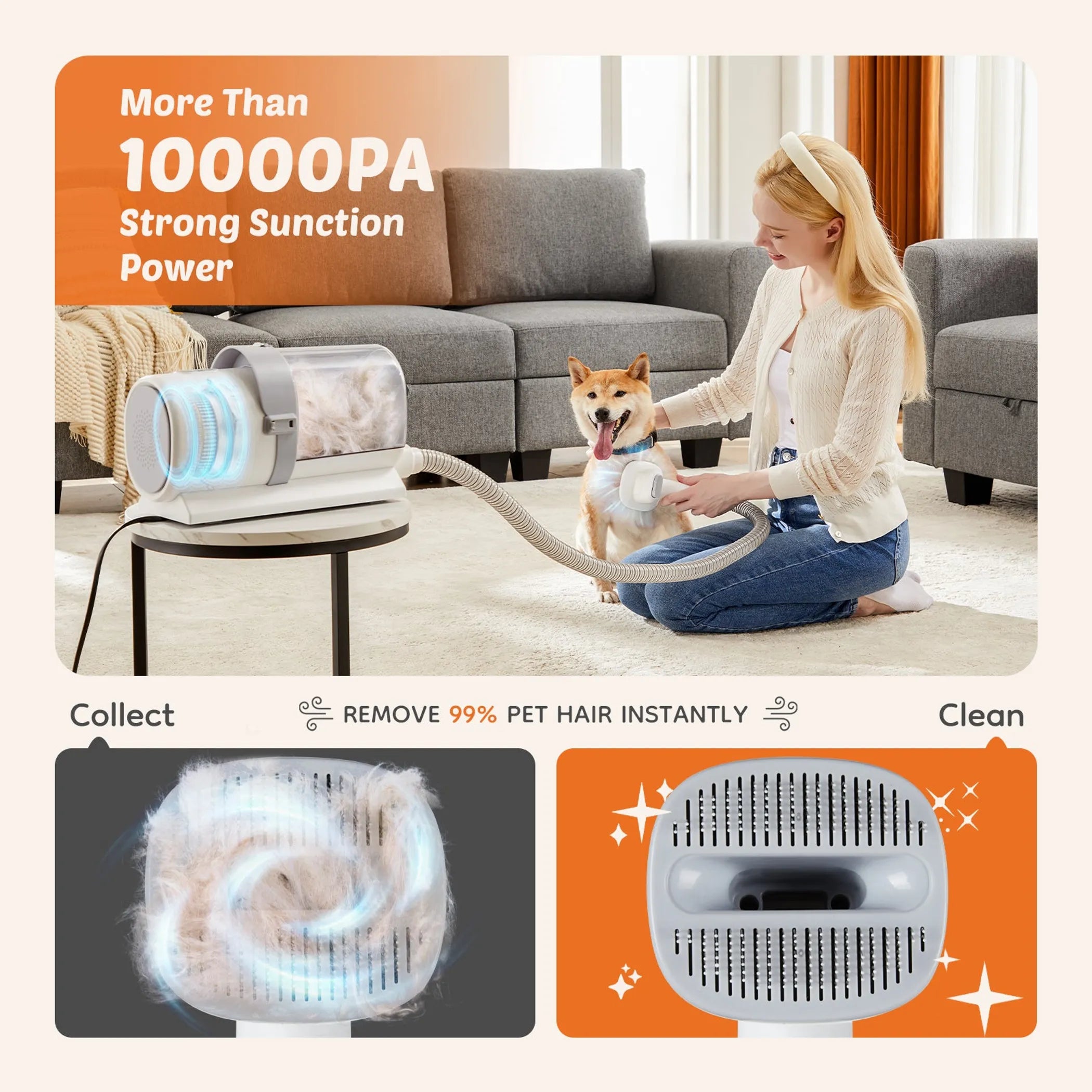 BlakHom professional pet grooming clippers with 2.5L cup and 3 suction modes, shown with grooming accessories and corded design.