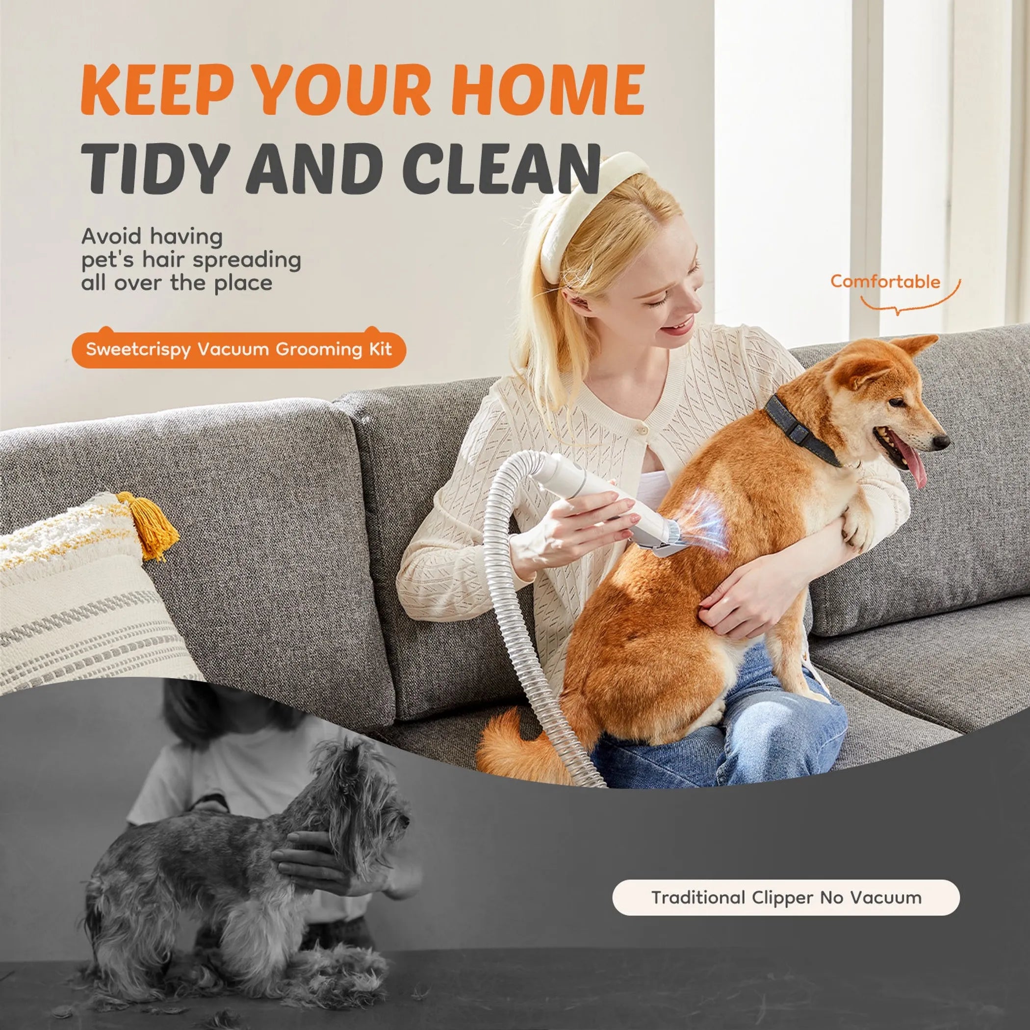 BlakHom professional pet grooming clippers with 2.5L collection cup and three suction modes for efficient pet grooming.