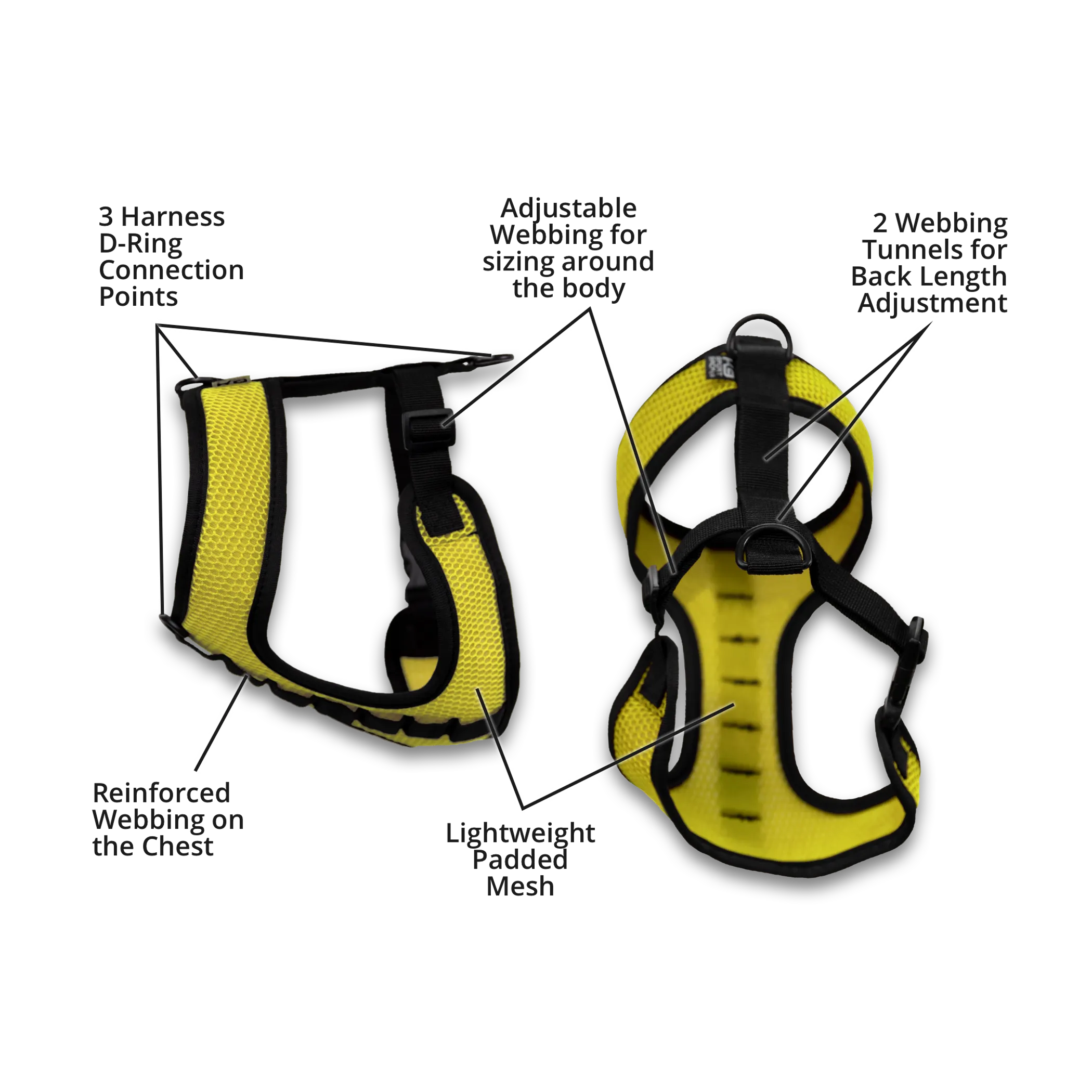 K9 Sport Sack dog harness, adjustable black nylon harness with padded straps and metal buckles, designed for active dogs.