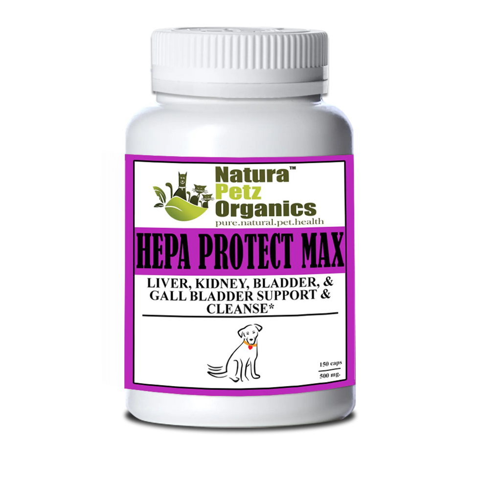 Organic Pet Systems Hepa Protect Max capsules for dogs supporting liver, kidney, bladder, and gallbladder health.