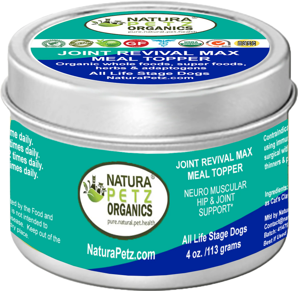 Organic Pet Systems Joint Revival Max Master Blend dog food topper for hip, joint, and muscular support in dogs and cats.