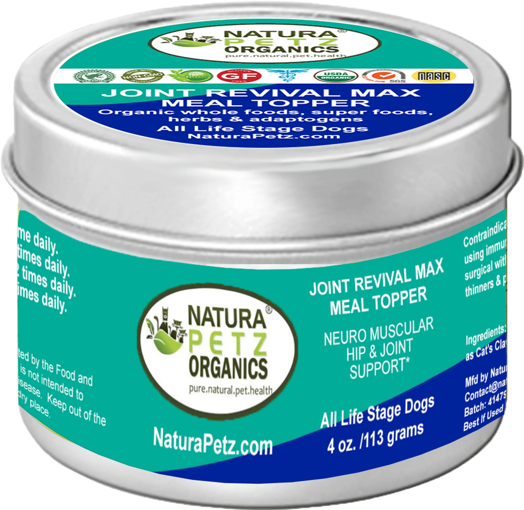Organic Pet Systems Joint Revival Max Master Blend dog food topper for hip, joint, and muscular support in dogs and cats.