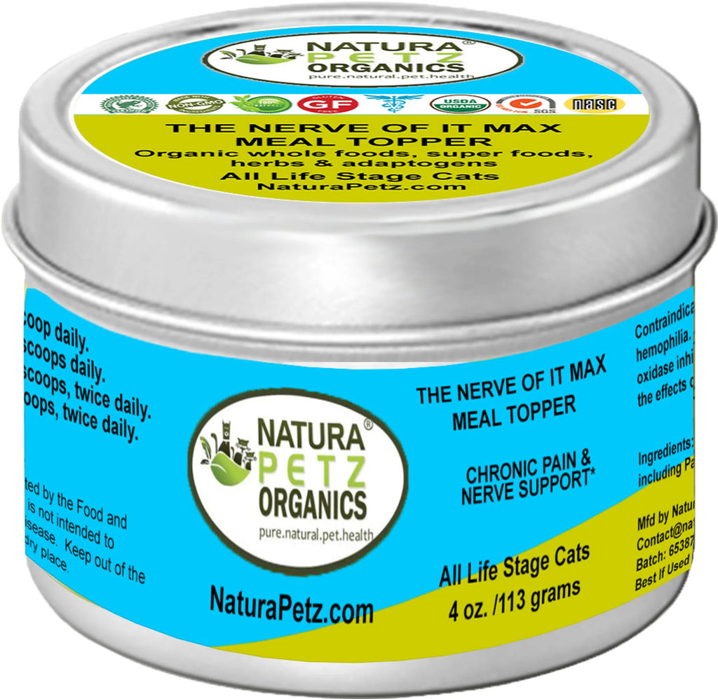 Organic Pet Systems Max Meal Topper for dogs and cats, calming nerve wellness dog food topper in a resealable package.