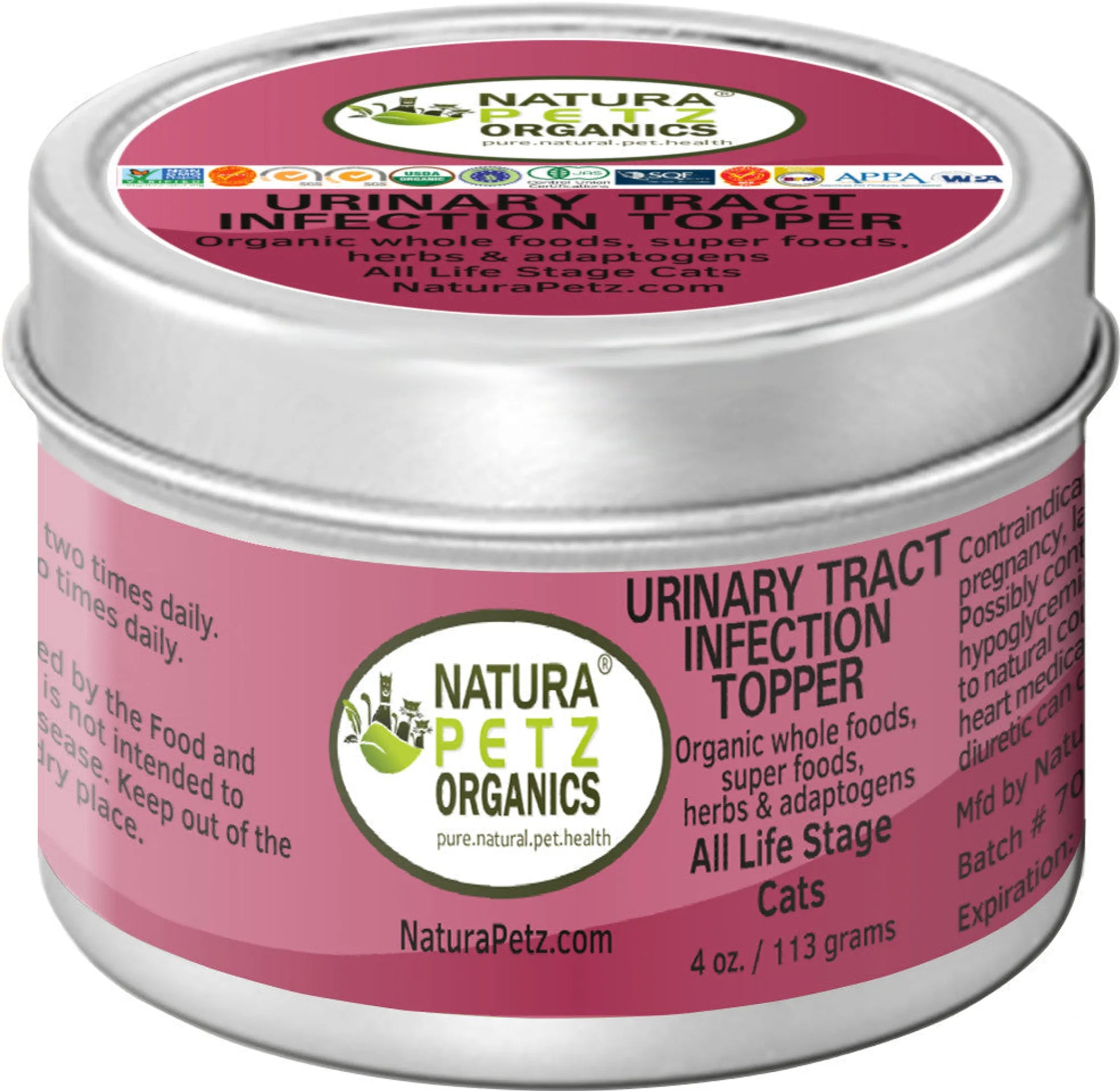 Organic Pet Systems Urinary Wellness Max Meal Topper for dogs and cats, in a bowl with the topper on pet food.