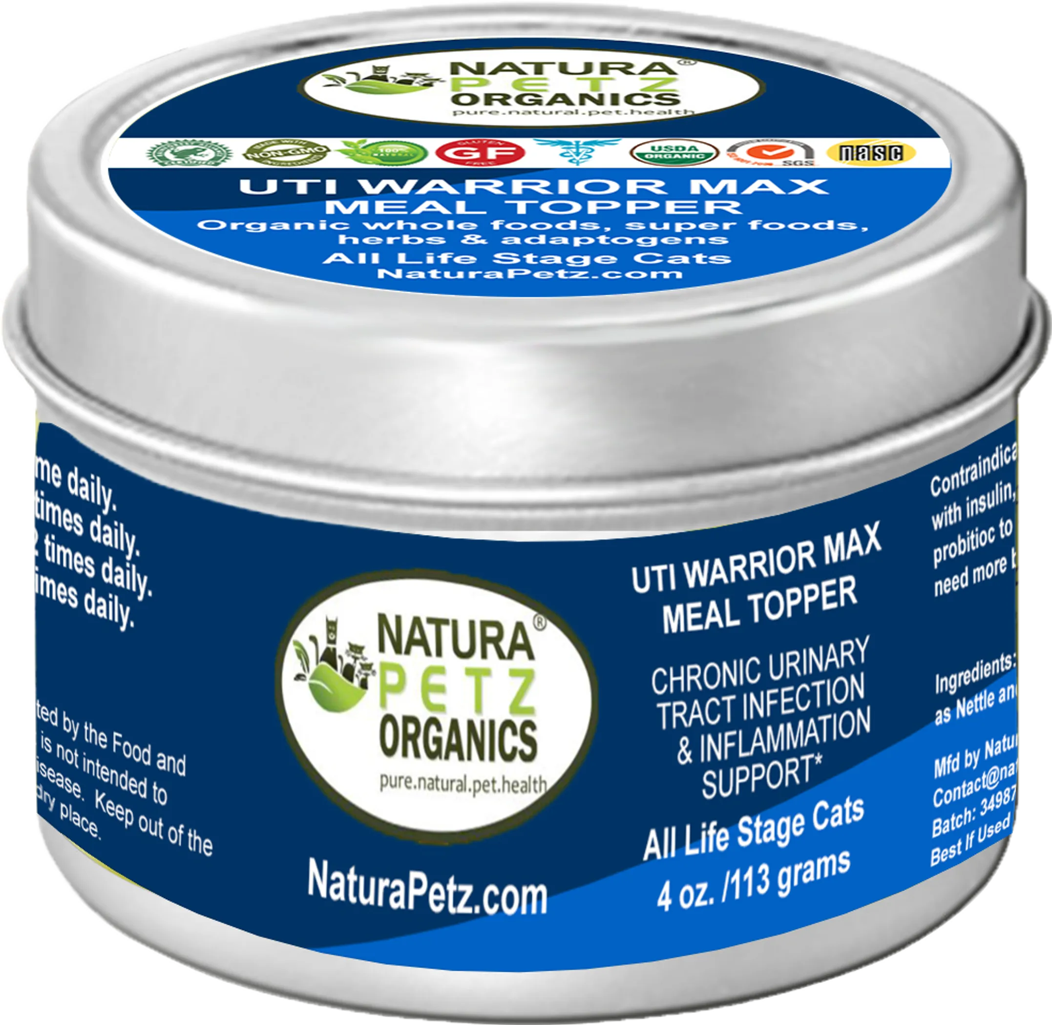 Organic Pet Systems Uti Warrior Max dog food topper with natural ingredients for urinary tract infection and inflammation support.