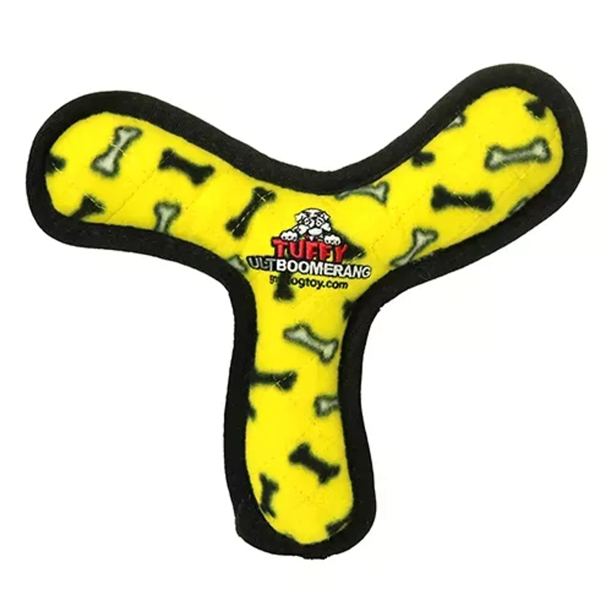 Tuffy Ultimate Boomerang dog toy from VIP Products, durable and interactive plastic fetch toy for dogs in bright colors.