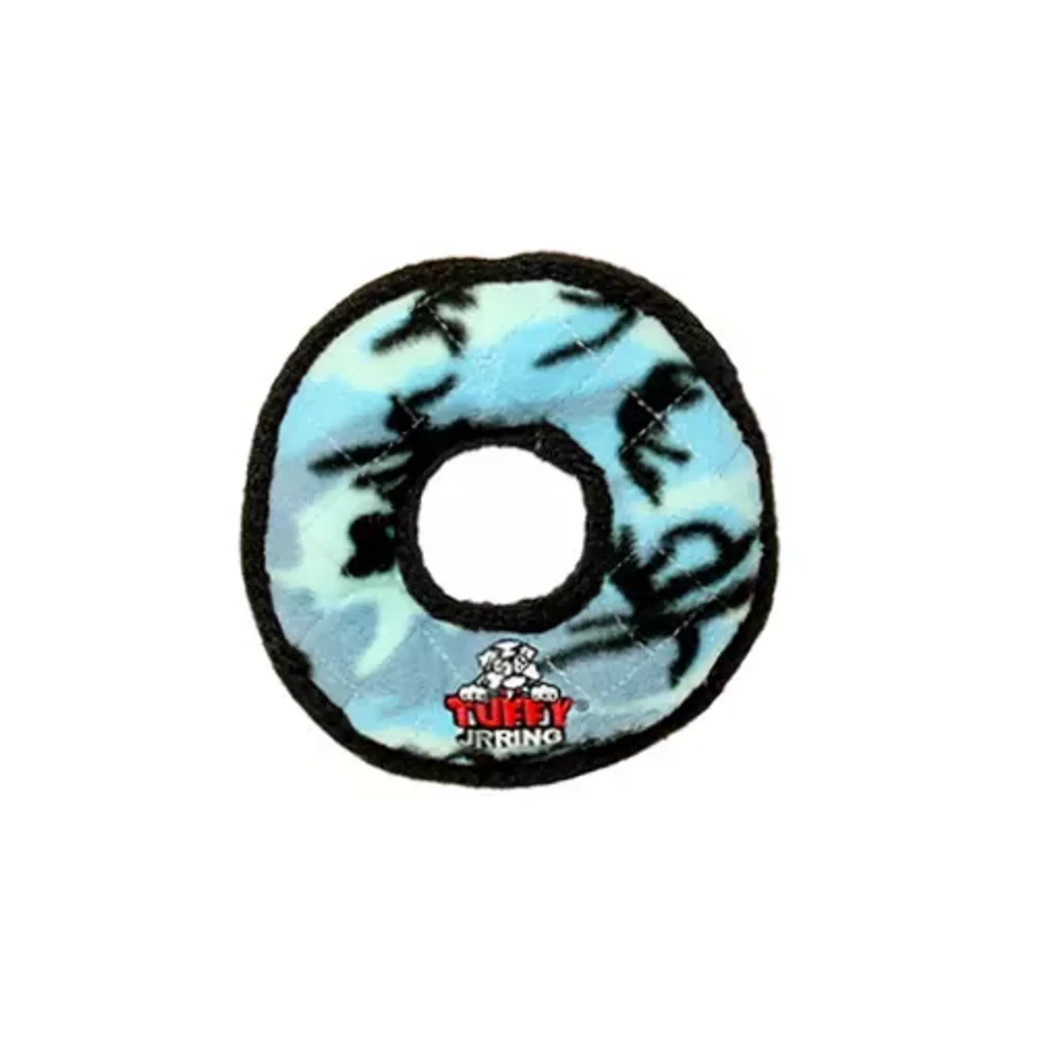 Durable Tuffy Jr Ring Paw dog toy by VIP Products, interactive rubber ring toy for small and medium dogs, bright colors.