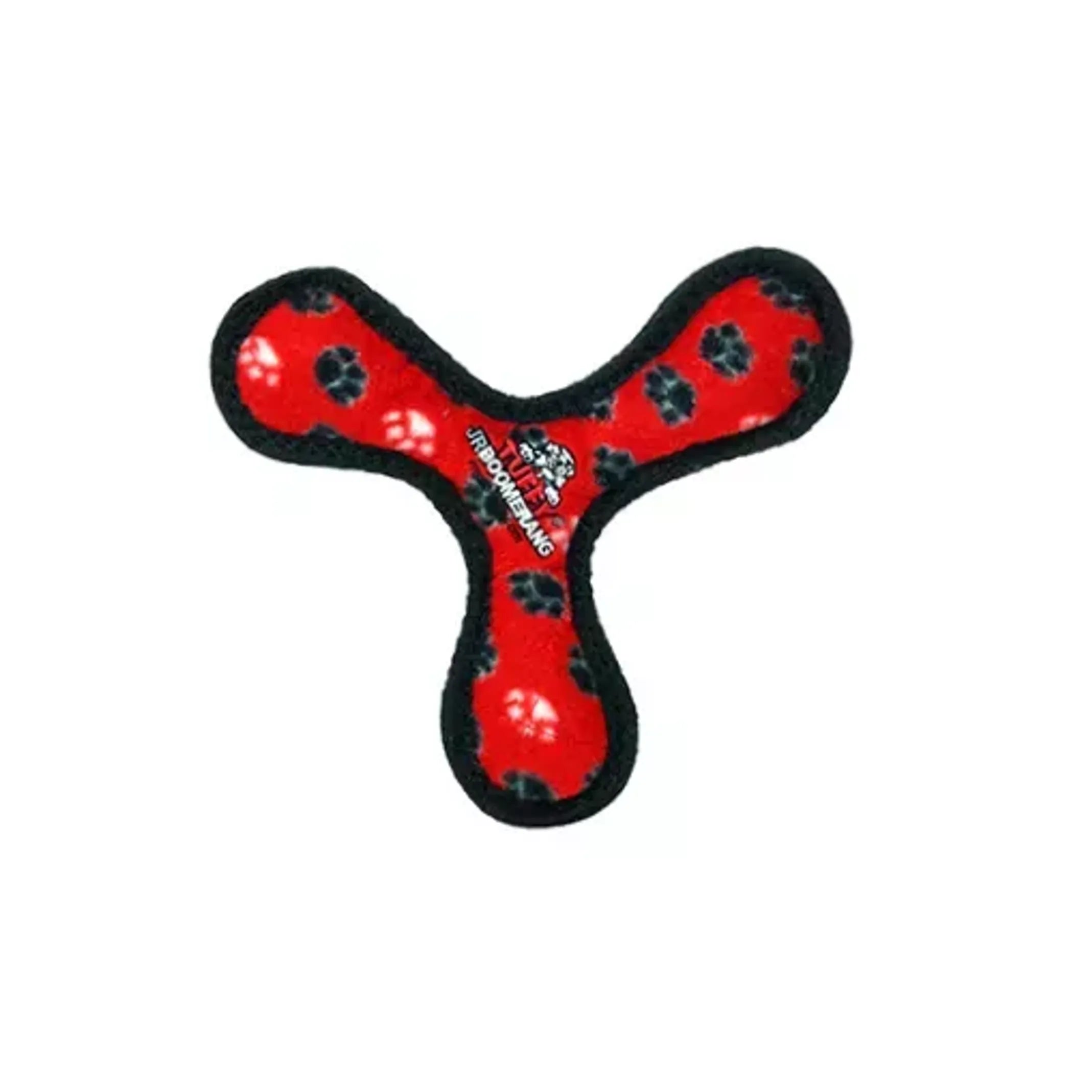 Durable Tuffy Jr Boomerang Paw dog toy by VIP Products, interactive plush toy with paw print design for dogs.