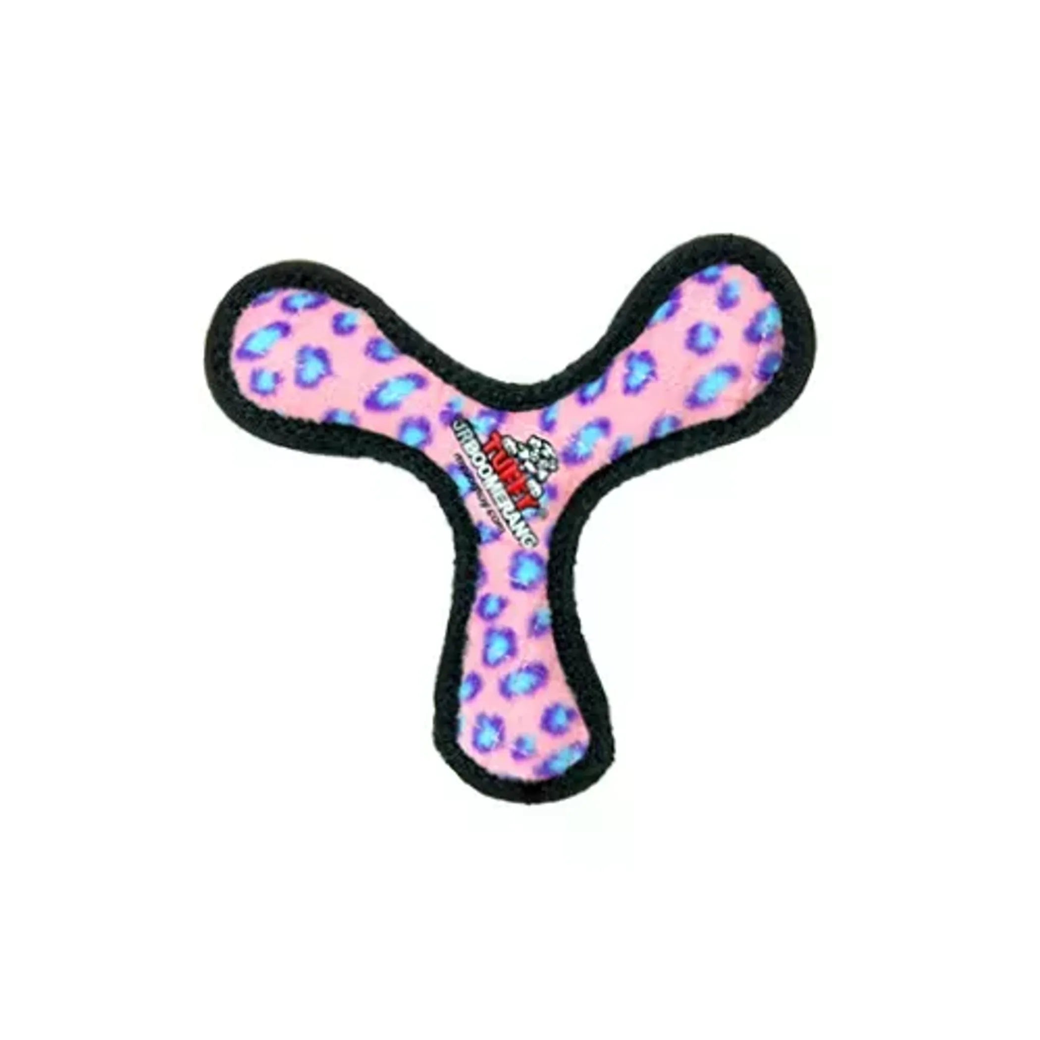 Durable Tuffy Jr Boomerang Paw dog toy by VIP Products, interactive dog toy with colorful fabric and reinforced stitching.