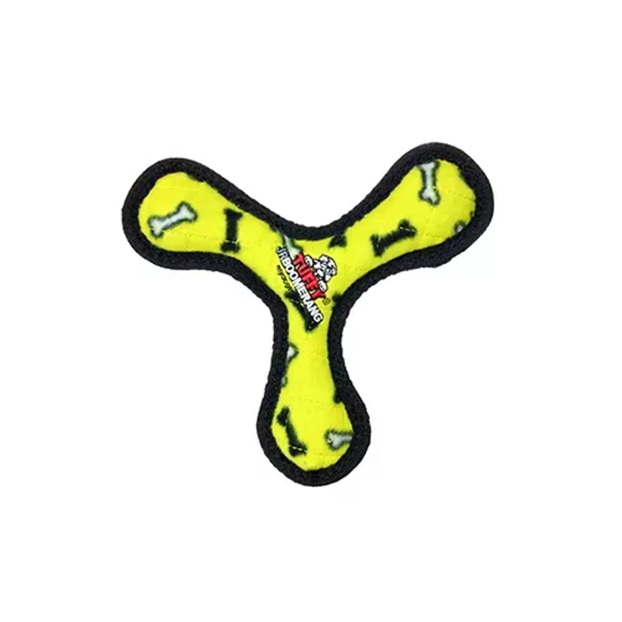 VIP Products Tuffy Jr Boomerang Paw dog toy, durable and interactive rubber toy for dogs, featuring a colorful paw print design.