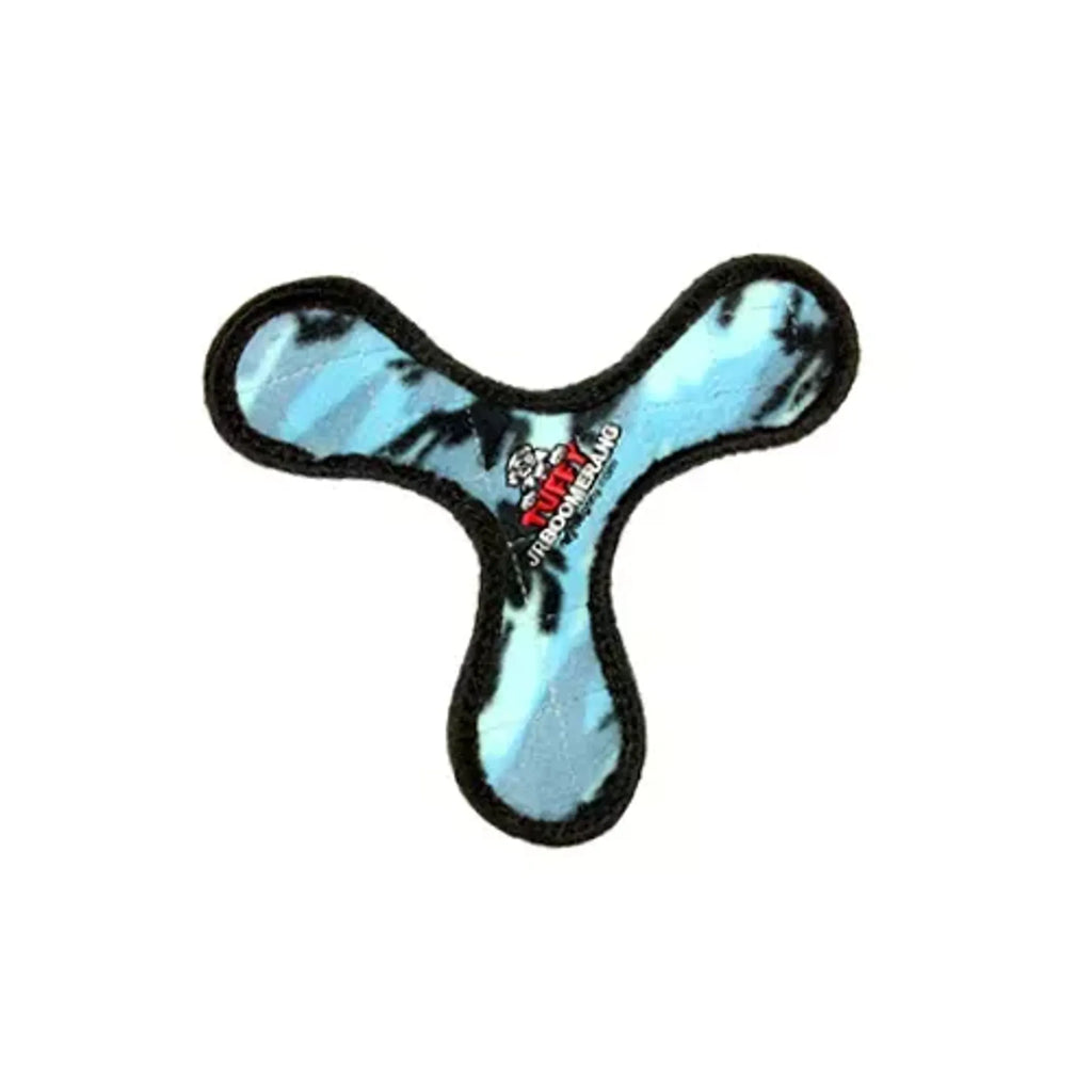 VIP Products Tuffy Jr Boomerang Paw dog toy, durable interactive toy for dogs, featuring a colorful paw print design.
