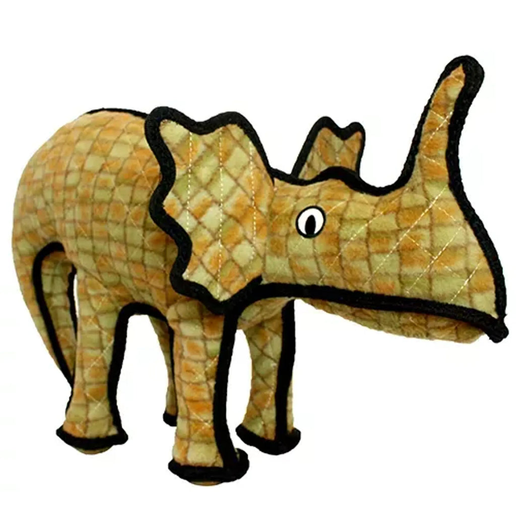 VIP Products Tuffy Dinosaur T-Rex dog toy made of durable materials, featuring a colorful T-Rex design for dogs to chew and play with.