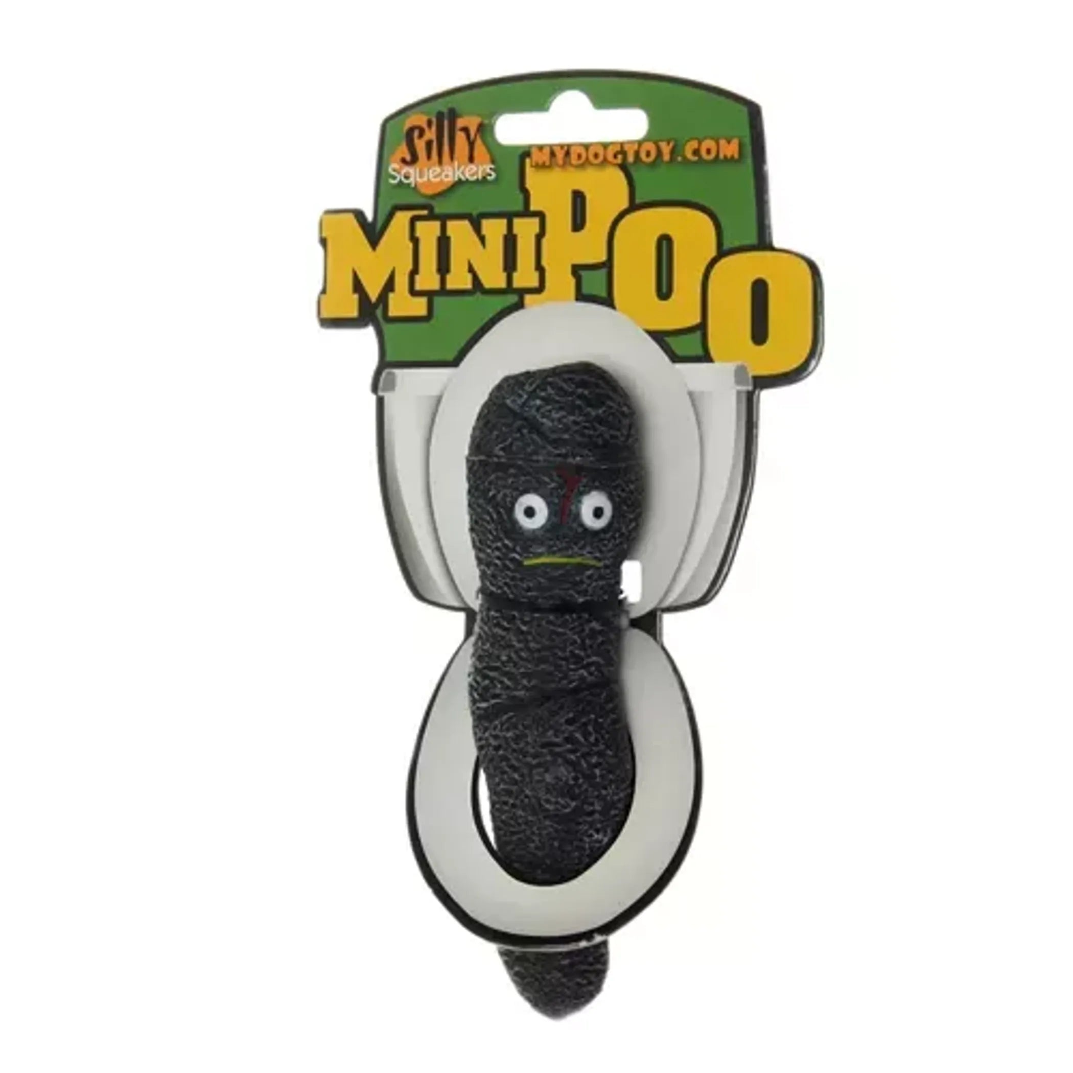 VIP Products Silly Squeaker MiniPoops dog toy with squeaky fun, designed for playful dogs, featuring a cartoon poop shape.