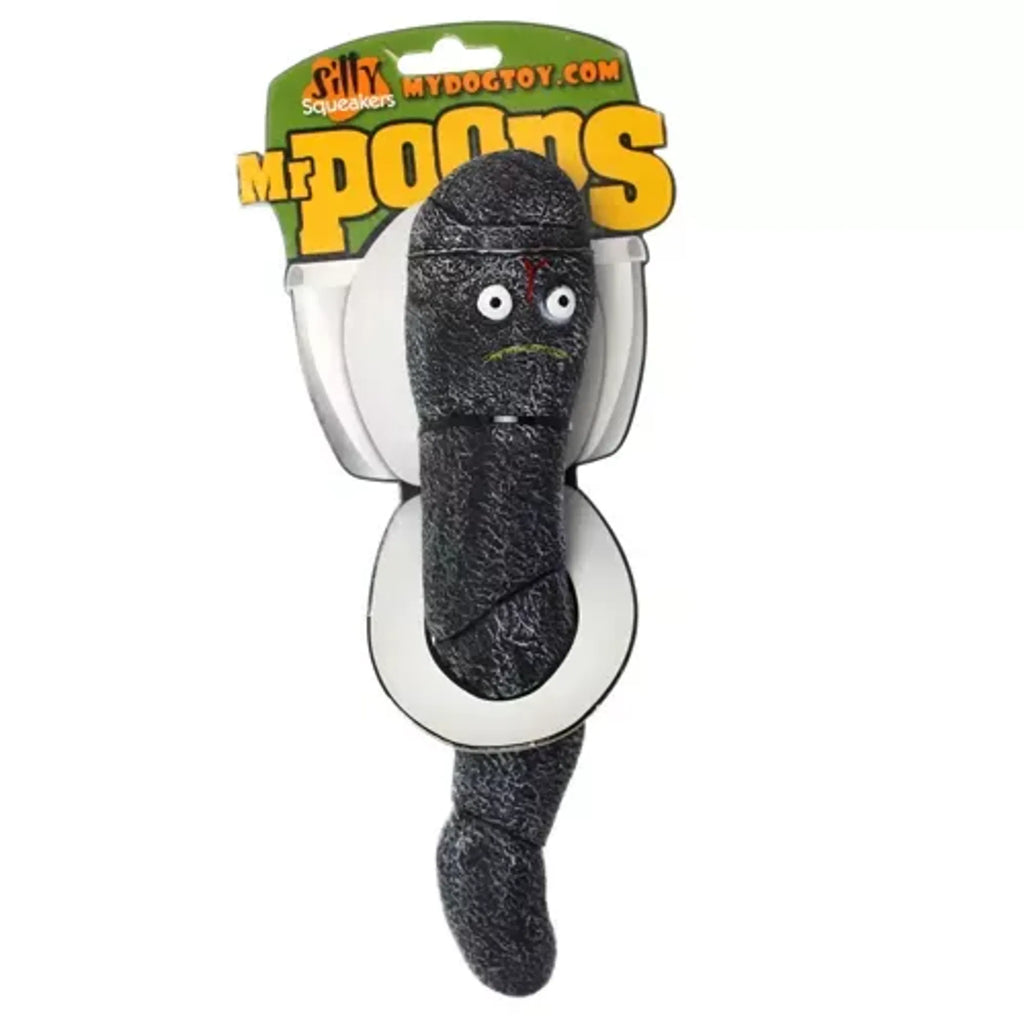 VIP Products Silly Squeaker Mr Poops dog toy with squeaky fun, colorful plush dog toy for playful pets.