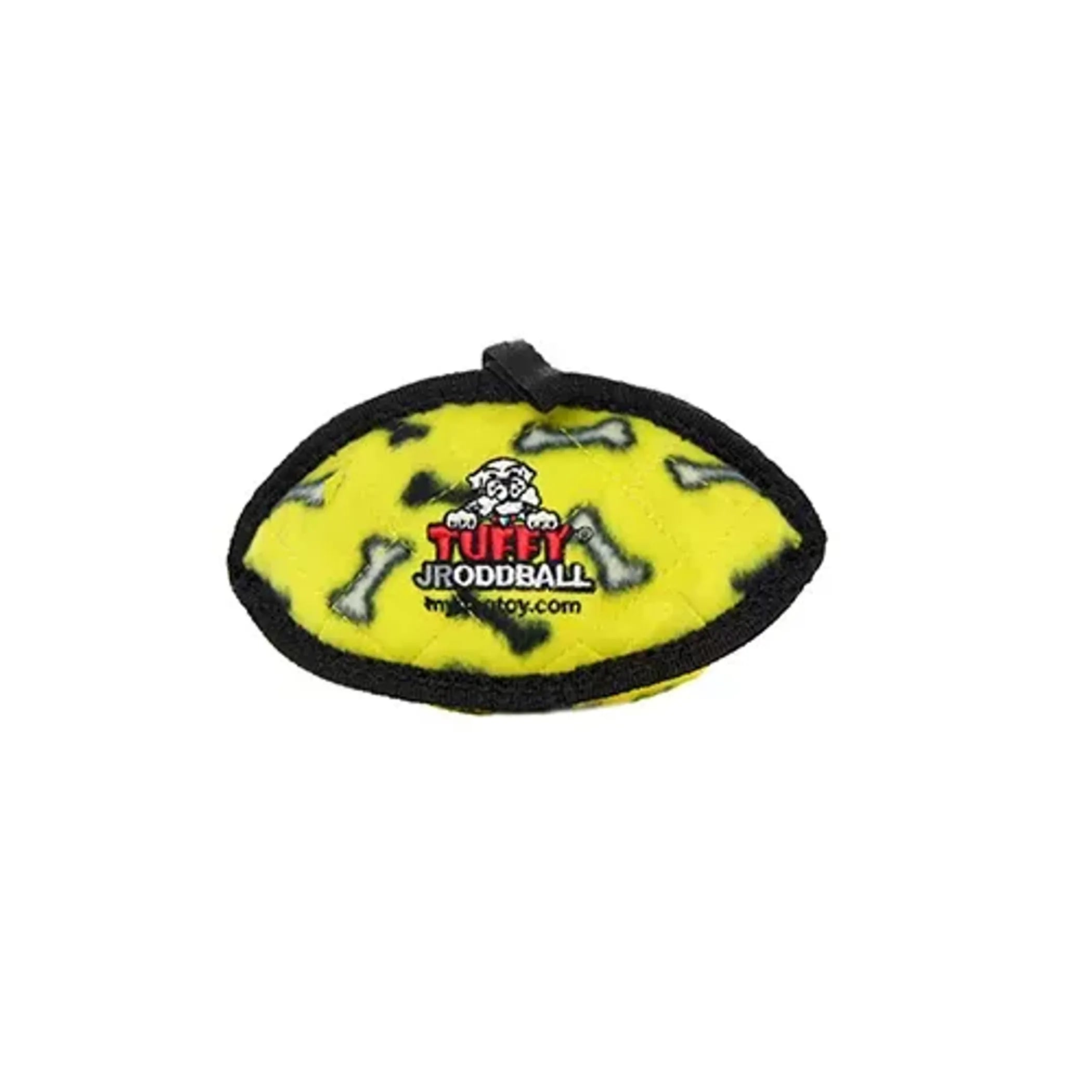 Durable Tuffy Jr Odd Ball dog toy by VIP Products, interactive fetch toy for dogs, with colorful, soft, squeaky design.