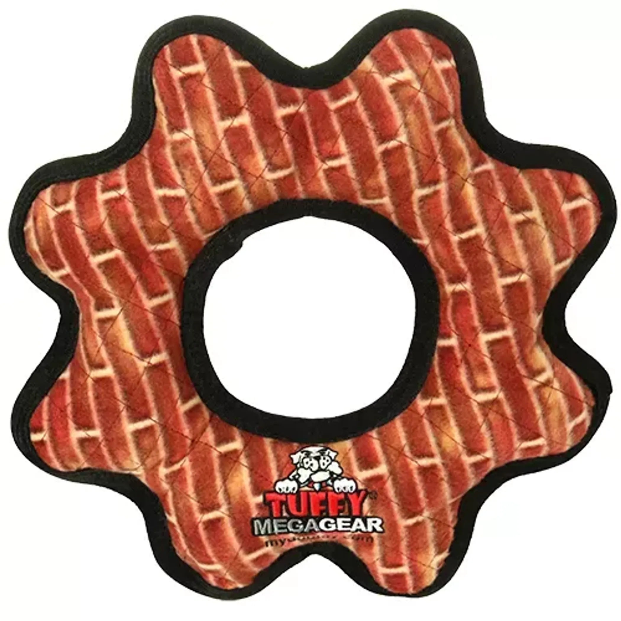 VIP Products Tuffy Mega Gear Ring dog toy made of durable, colorful rubber with gear-shaped design for interactive play.