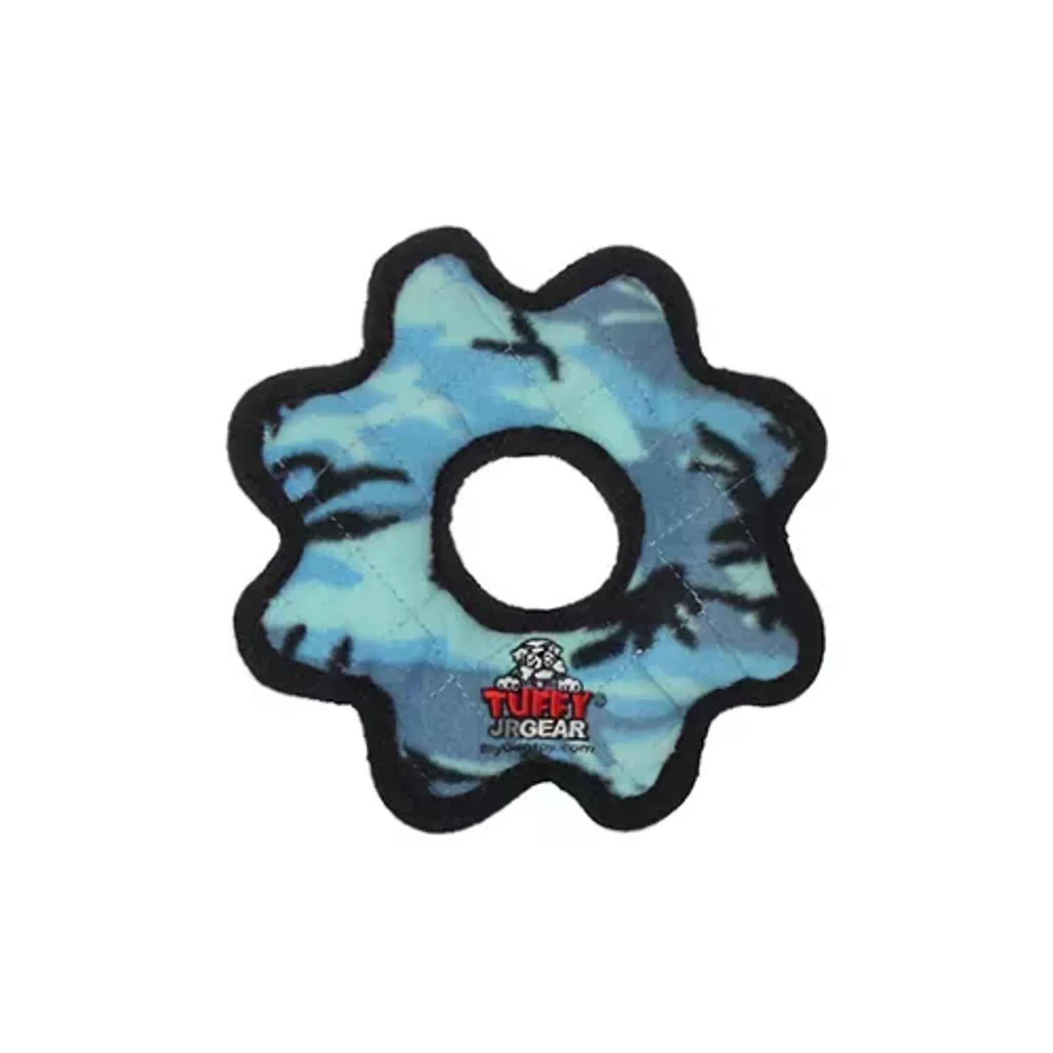 Durable Tuffy Jr Gear Ring dog toy by VIP Products, designed for interactive chewing and play for small dogs.