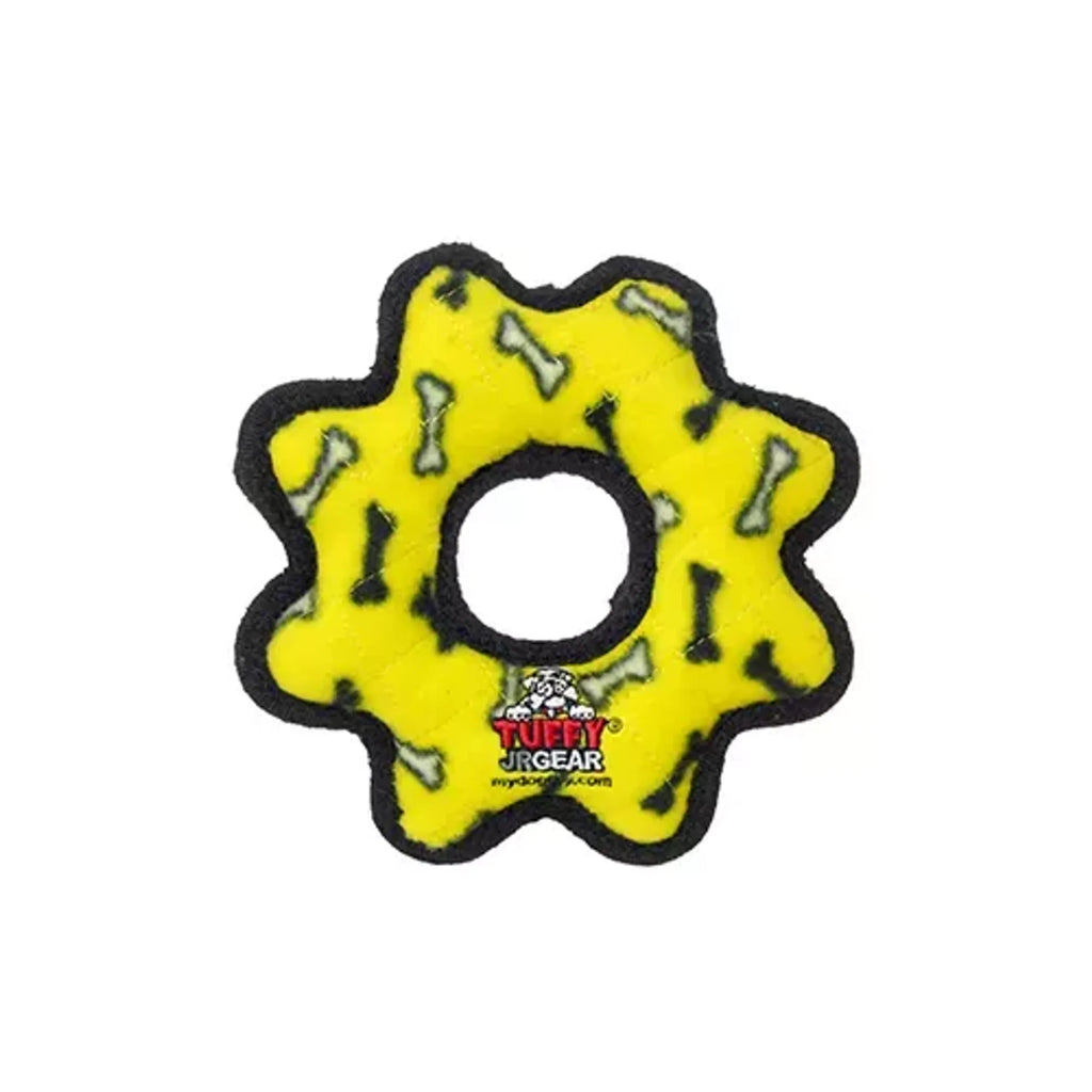 Durable Tuffy Jr Gear Ring dog toy by VIP Products, an interactive chew toy designed for dogs to play and chew.