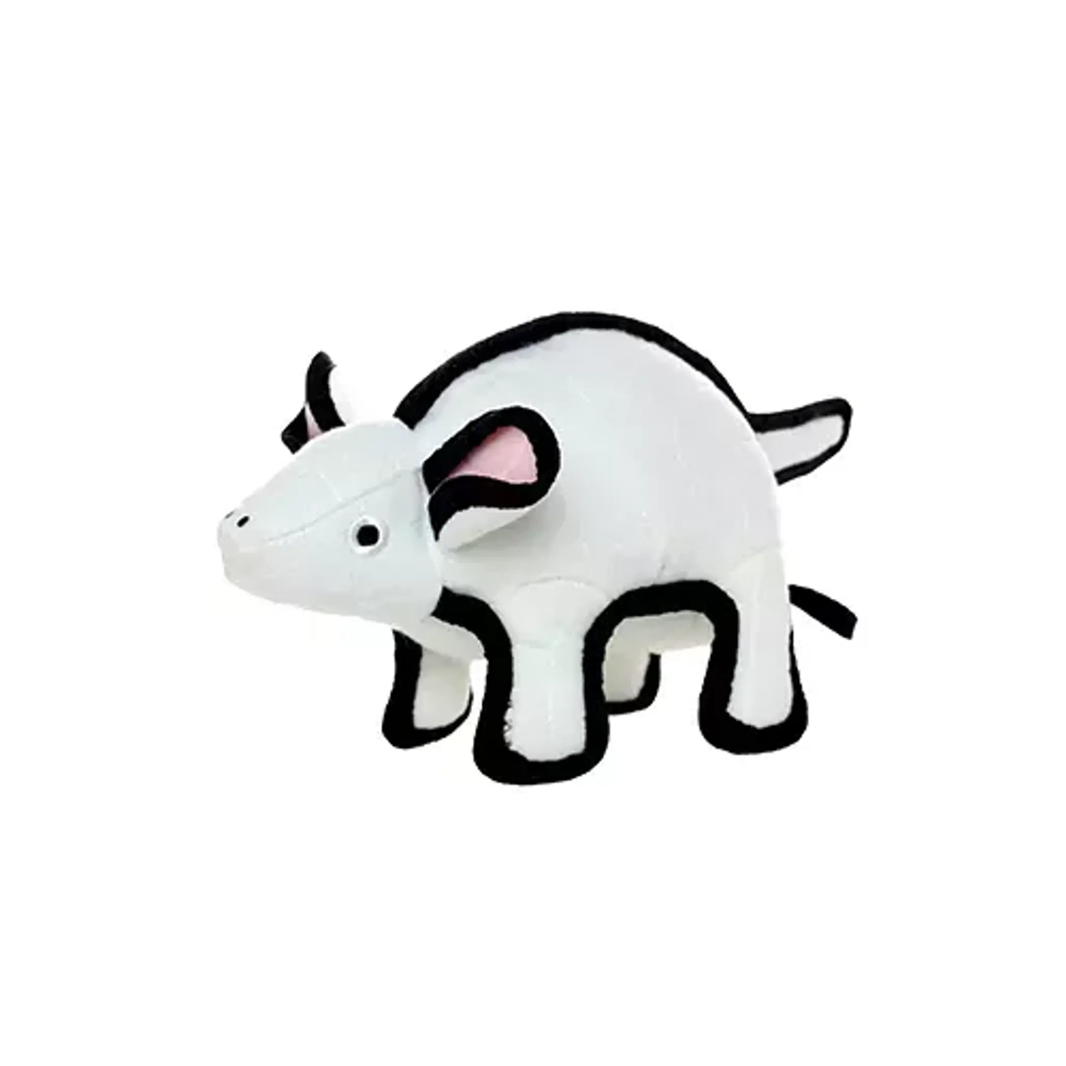 White Tuffy Barnyard Mouse dog toy by VIP Products, soft and durable plush toy for dogs with embroidered details.