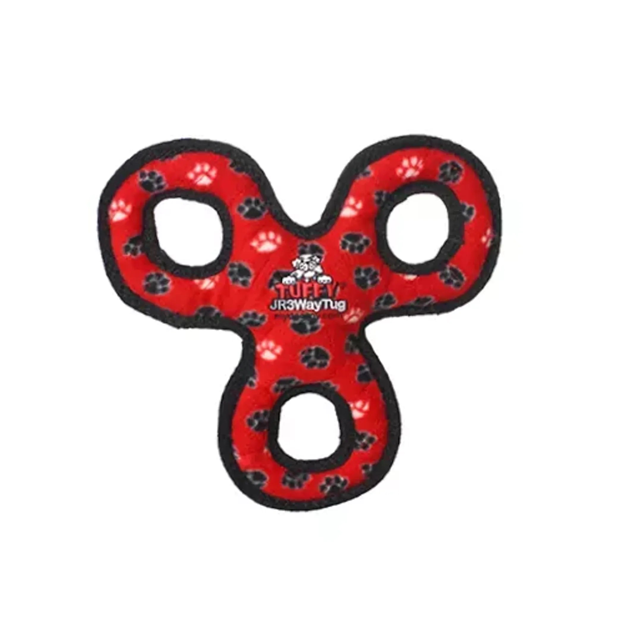 Red Tuffy Jr 3WayTug dog toy by VIP Products, durable tug toy with a red paw design, perfect for interactive play with dogs.