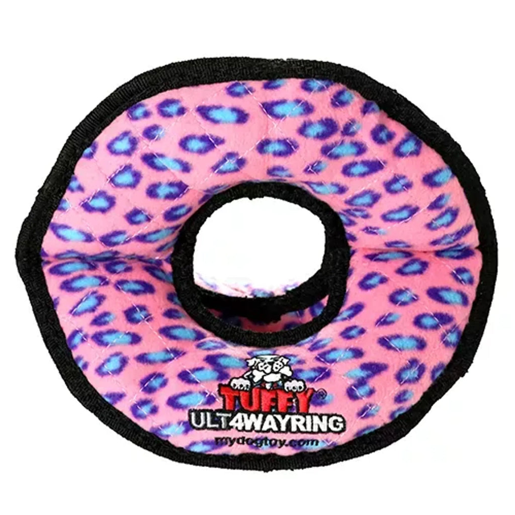 Durable Tuffy Ultimate 4-Way Ring dog toy by VIP Products, an interactive rubber ring for dogs to chew and play.