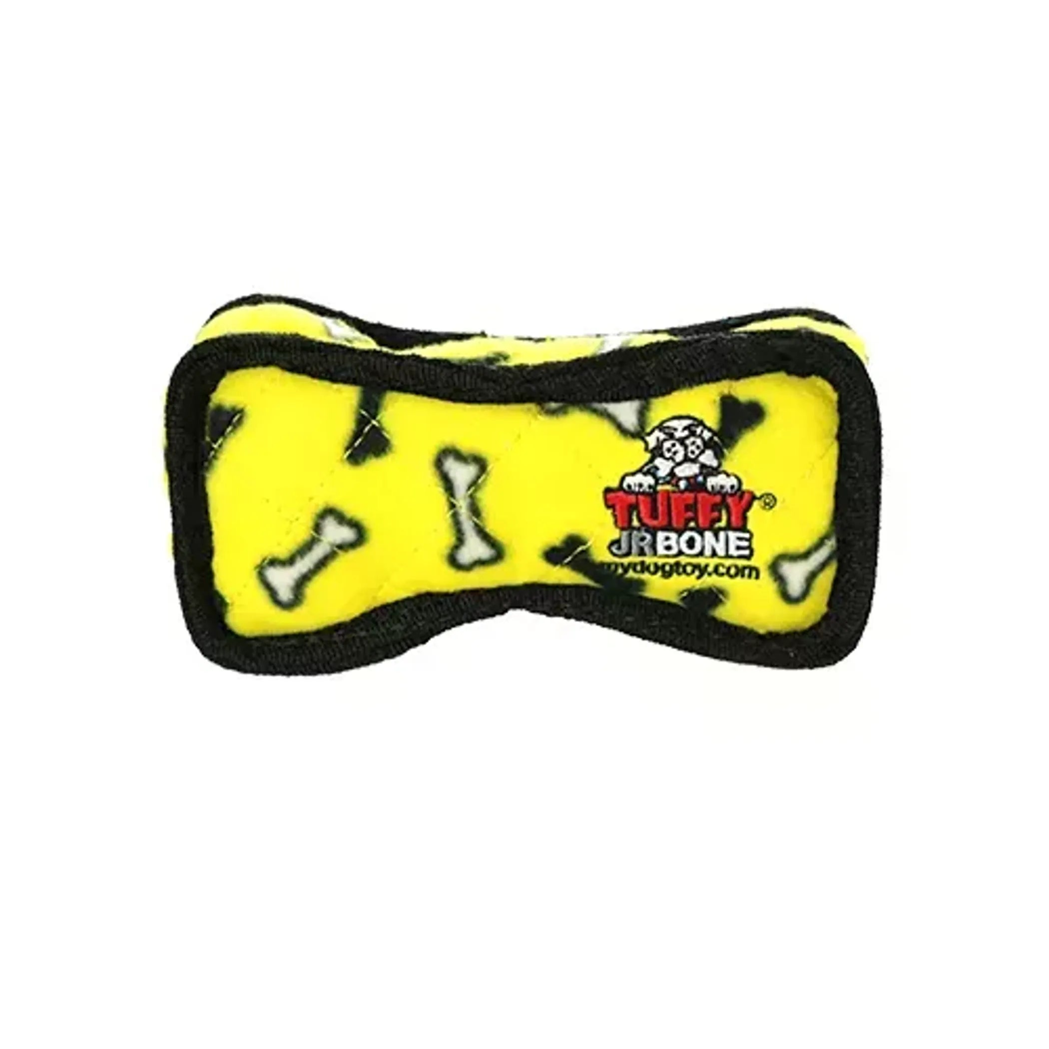 Red Tuffy Jr Bone2 dog toy by VIP Products, durable chew bone for small dogs, with a red paw print design.
