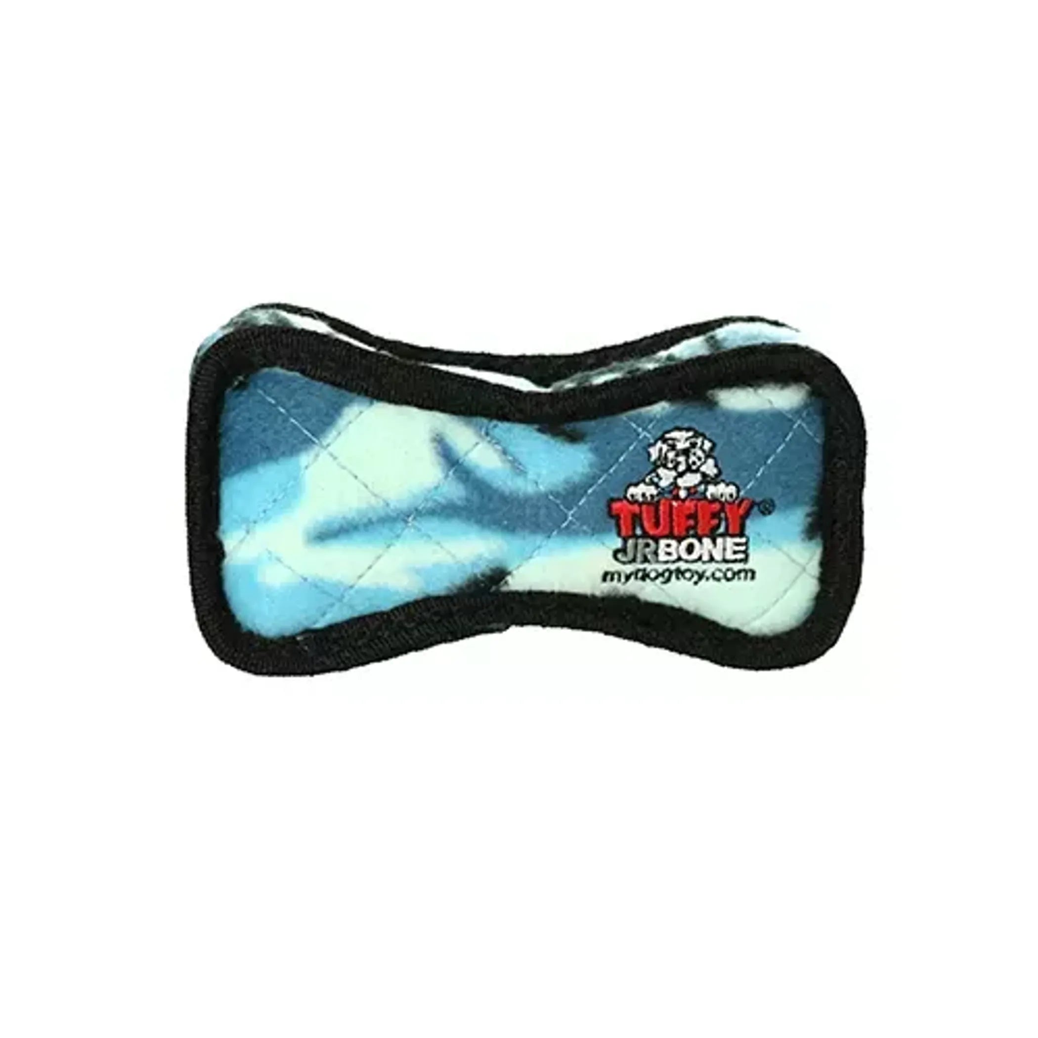 Red Tuffy Jr Bone dog toy by VIP Products, durable chew toy for dogs, featuring a colorful bone design with a red paw print.