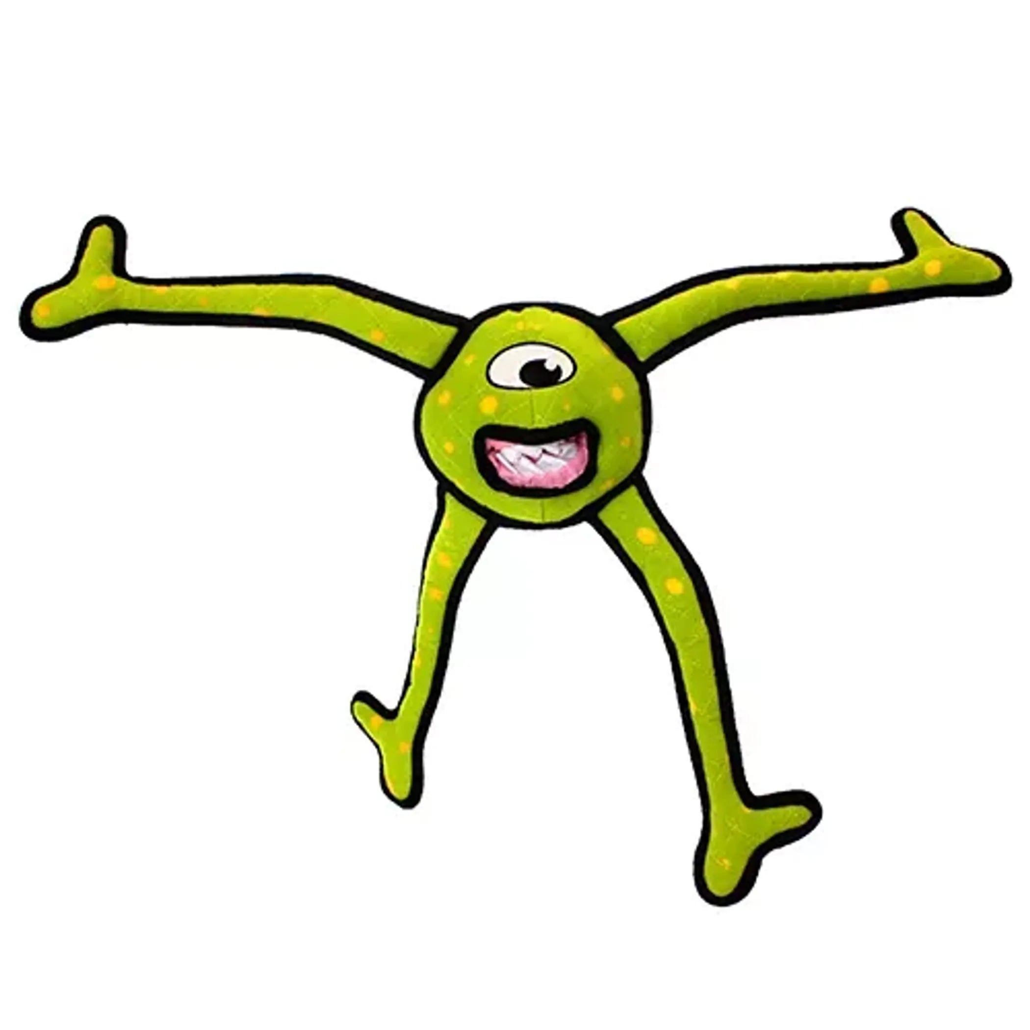 Durable Tuffy Alien Ball dog toy from VIP Products, interactive fetch toy for dogs, featuring a green alien design.