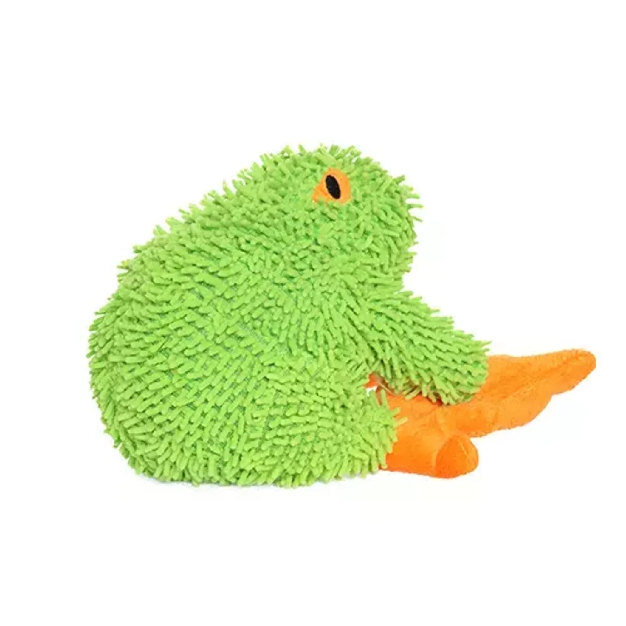 VIP Products Mighty Jr microfiber frog dog toy, plush interactive toy for dogs, with bright green and textured fabric.