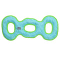 VIP Products DuraForce 3WayTug dog toy in tiger blue and green, made of durable rubber with textured surfaces for chewing and tugging.
