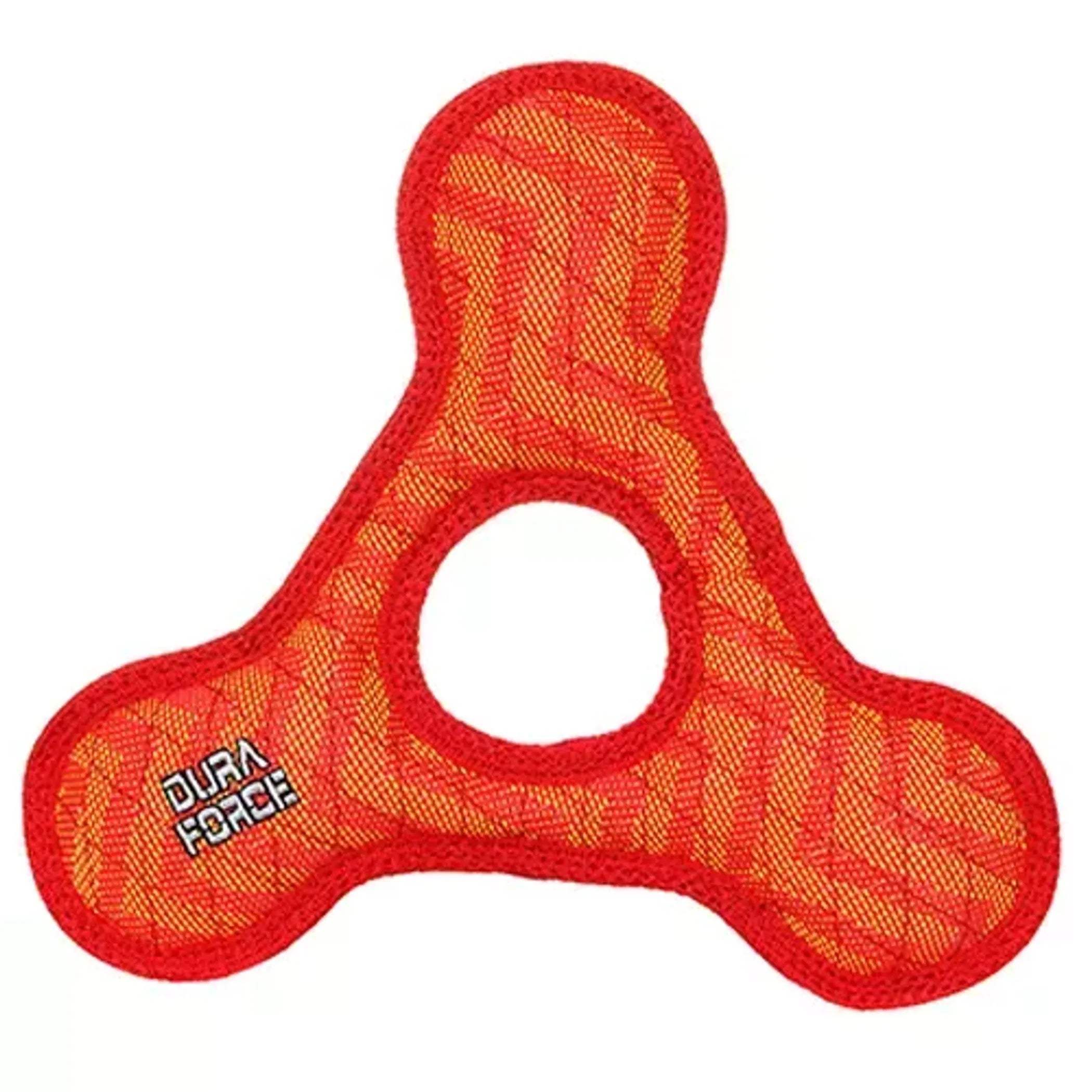 VIP Products DuraForce Triangle Ring Tiger dog toy, durable interactive rubber toy for dogs, shaped like a tiger for play and fetch.