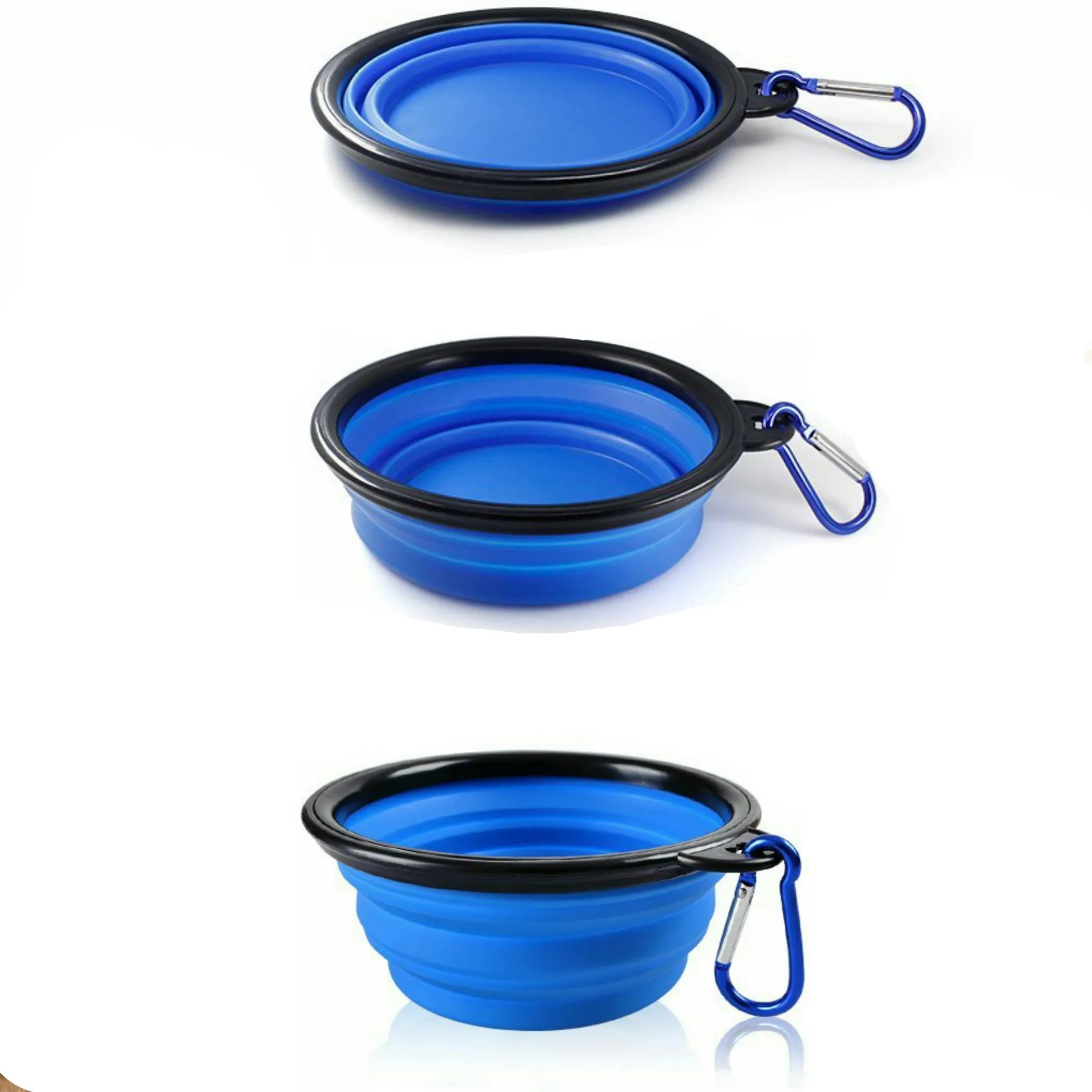 Blue silicone collapsible travel bowl for dogs and cats, by Mr. Peanut's Premium Products, ideal for food and water on the go.