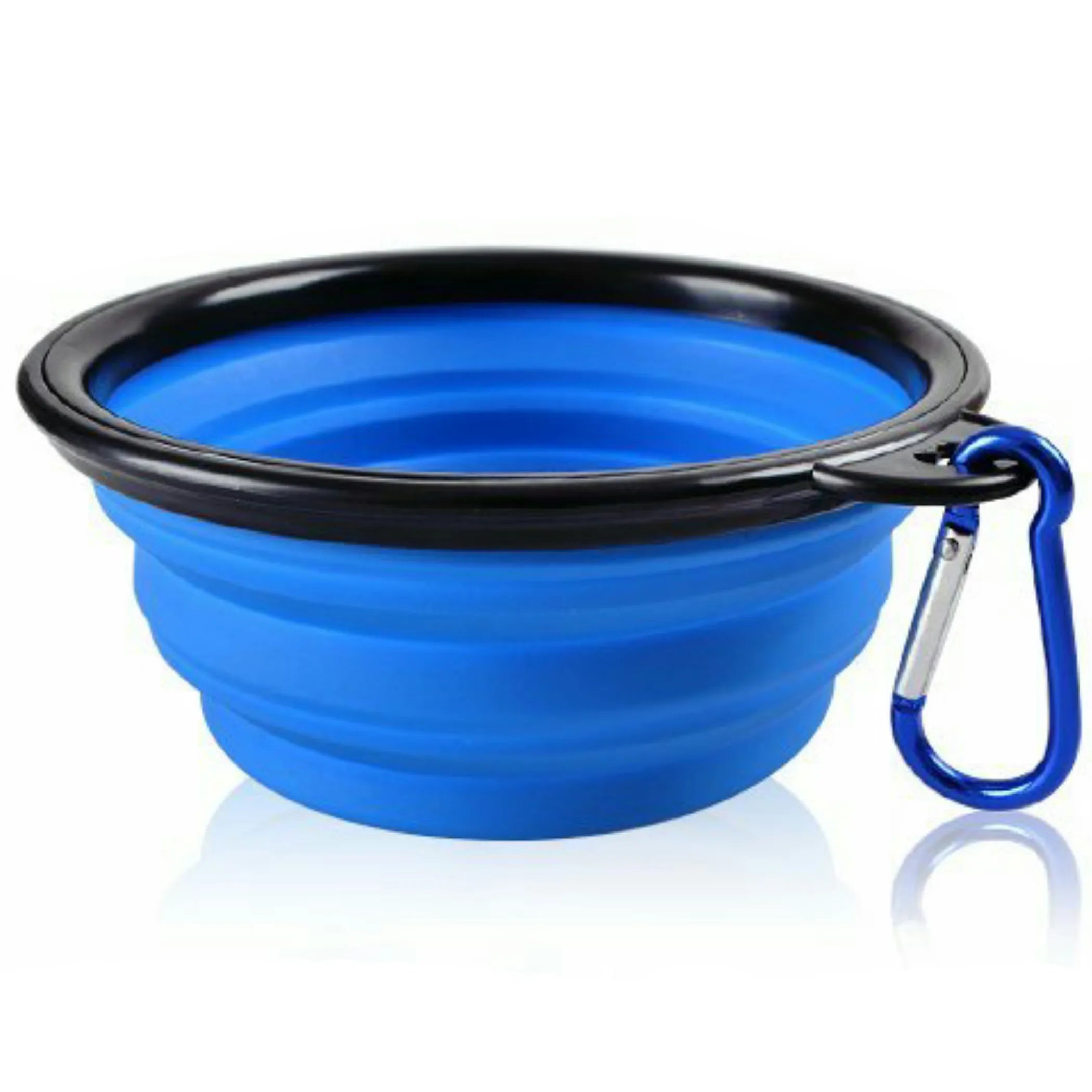 Blue silicone collapsible travel bowl for dogs and cats by Mr. Peanut's Premium Products, showing the open, flexible bowl for pet food or water.