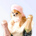 Cute pet costume featuring Bark Fifth Avenue's furry beret cat hat on a small dog, perfect for stylish pets and adorable photos.