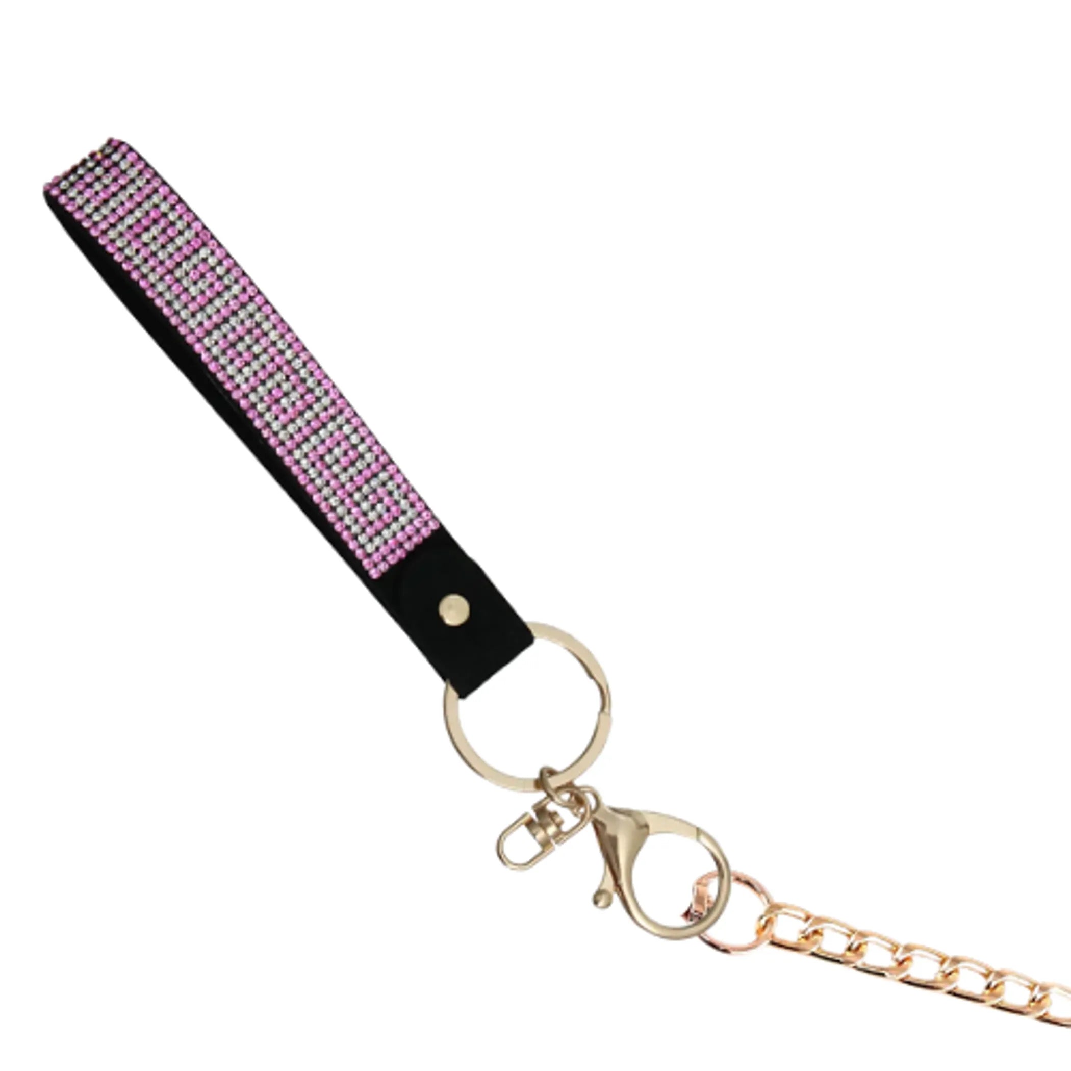 Pink rhinestone and gold metal dog leash from Bark Fifth Avenue, featuring a stylish design and durable construction.